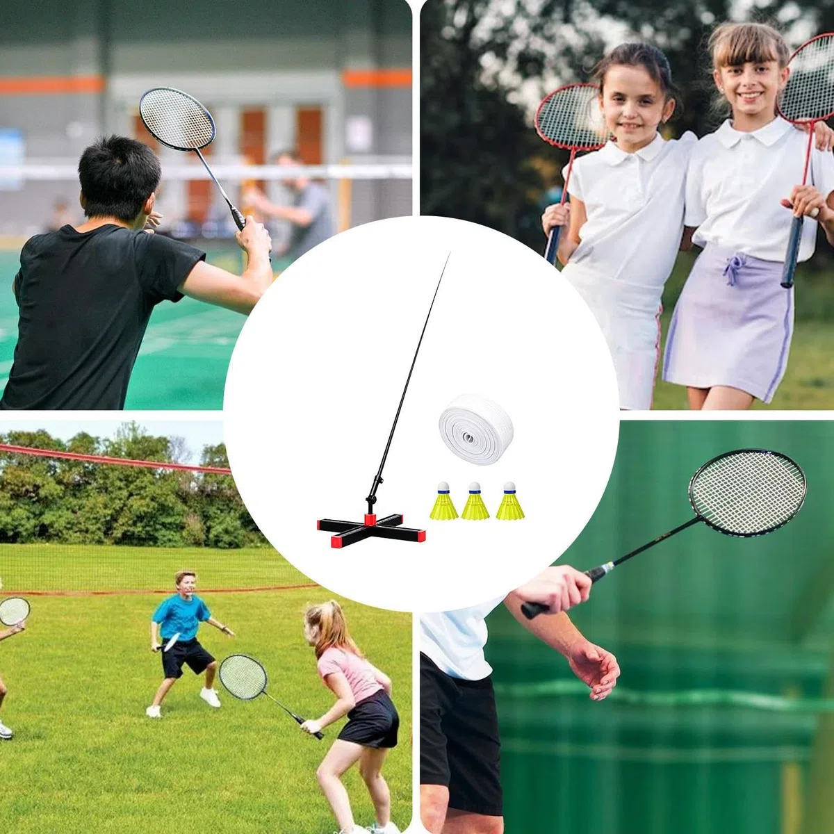 Automatic Rebound Badminton Trainer Portable Foldable Practice Set | Men Women Adults Teens Kids Indoor Outdoor Home Solo Practice Fitness Training