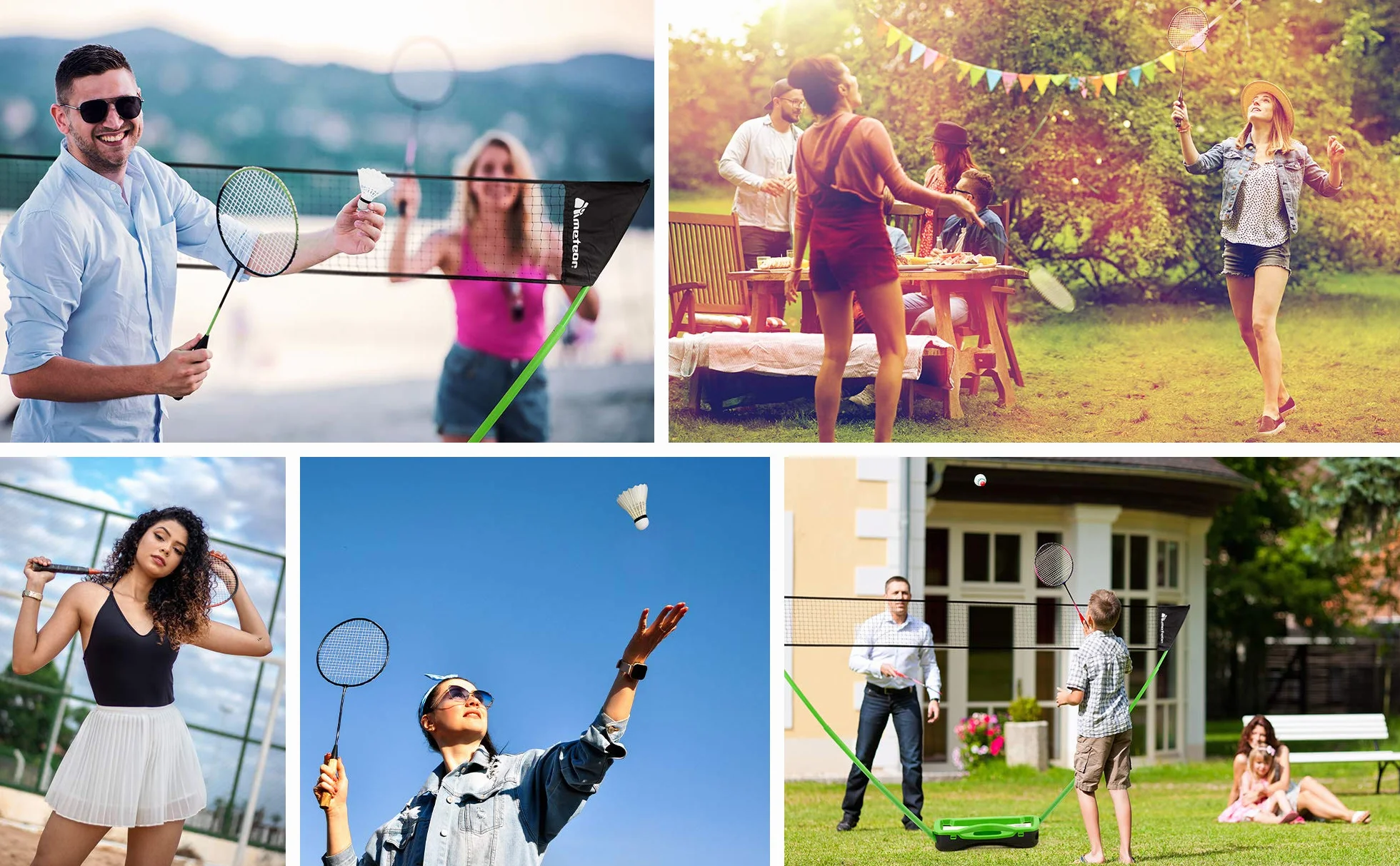 Set Badminton per 2 o 4 Giocatori - Racchette 3 Volani 1 Rete - Set Perfetto per Bambini Ragazzi e Adulti - per Tutta Famiglia - Spiaggia Giardino Vacanza