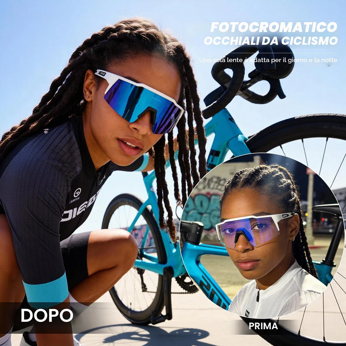 KAPVOE Occhiali da ciclismo fotocromatici UV400 uomo donna TR90 K9023 | Occhiali da ciclismo fotocromatici, UV400 Protezione, Struttura TR90 e supporto interno integrato