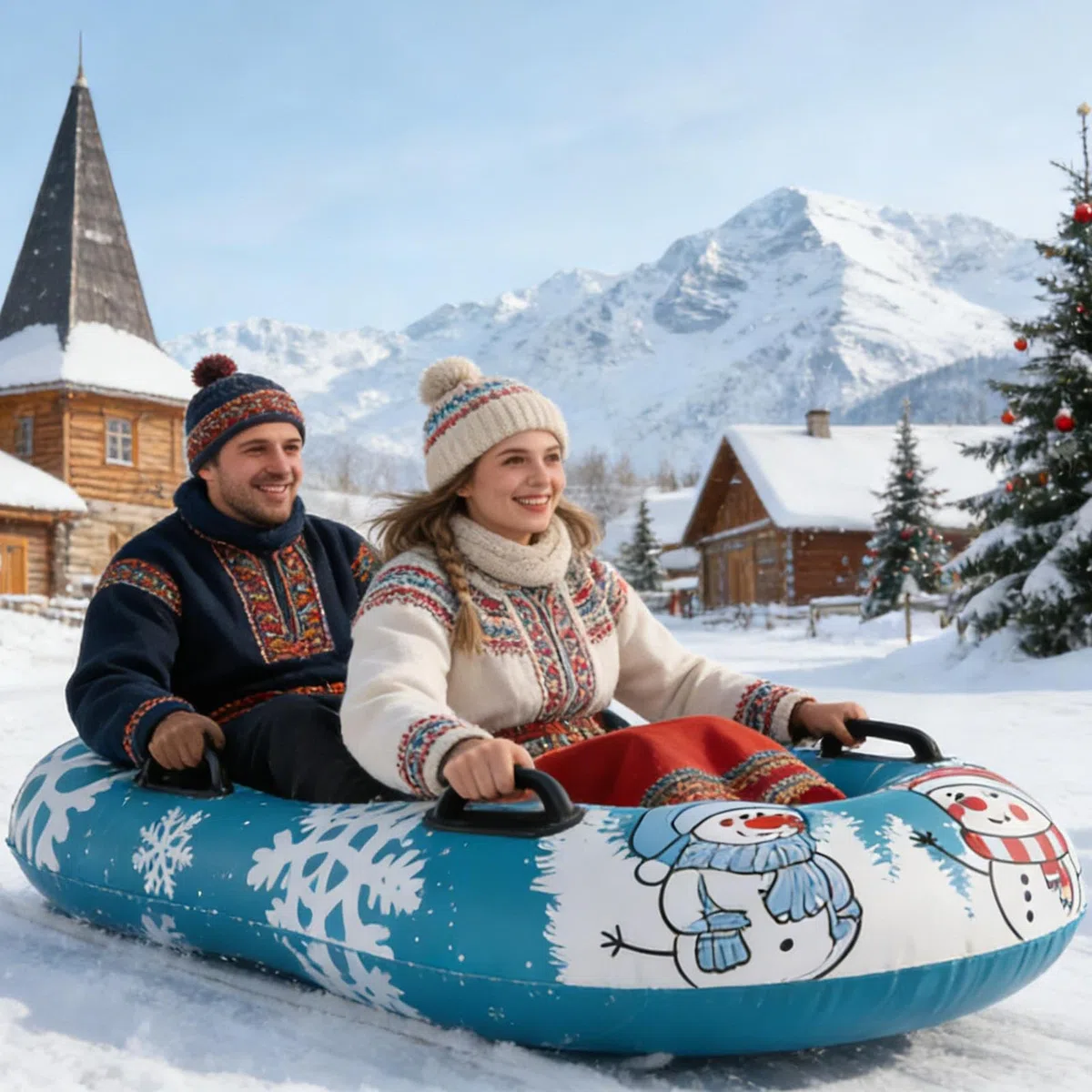 Tubi da Neve ad Alta Resistenza Slittino per 2 Persone con Maniglia | Tubi da Neve Antigelo Adatto a Bambini Ragazzi Ragazze Adolescenti Adulti e Famiglia per Vacanze Invernali e Libero