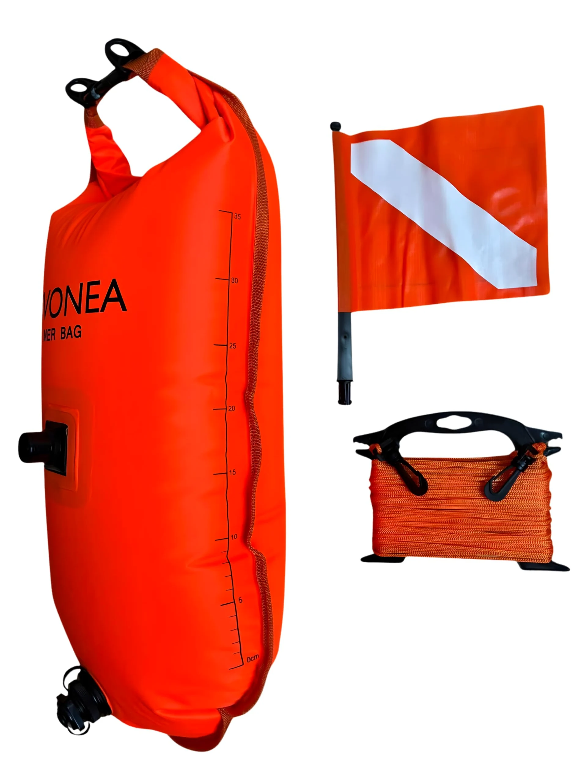 DiVONEA | Boa di segnalazione per immersione + Borsa impermeabile 28 L + Boa nuoto con tasca Impermeabile- 3 prodotti en 1 con accessori inclusi