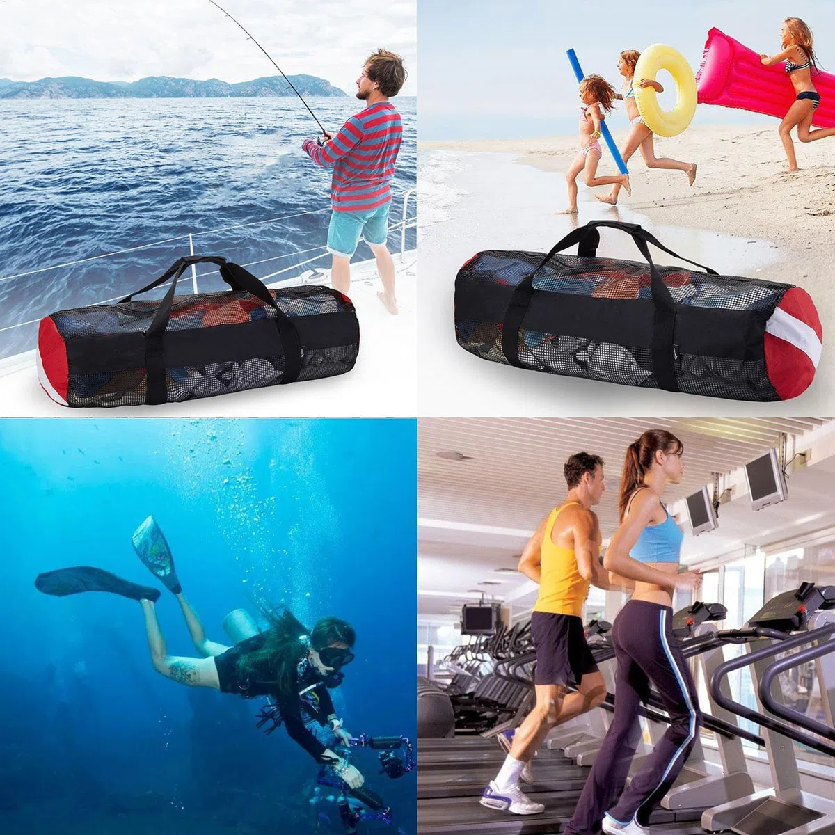 Borsa da immersione in rete, borsone in rete ispessita con tracolla | attrezzatura subacquea con cerniera, borsa da spiaggia pieghevole, ad asciugatura rapida, per immersioni subacquee, sport acq