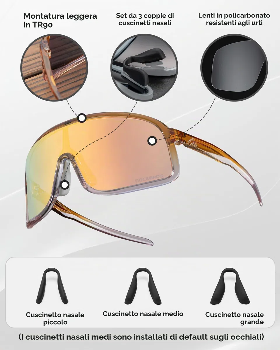 ROCKBROS Occhiali Ciclismo Fotocromatici UV400 Ultraleggeri TR90 | Occhiali da Sole Veloci per Bici, Corsa, Sportivi, Uomo Donna