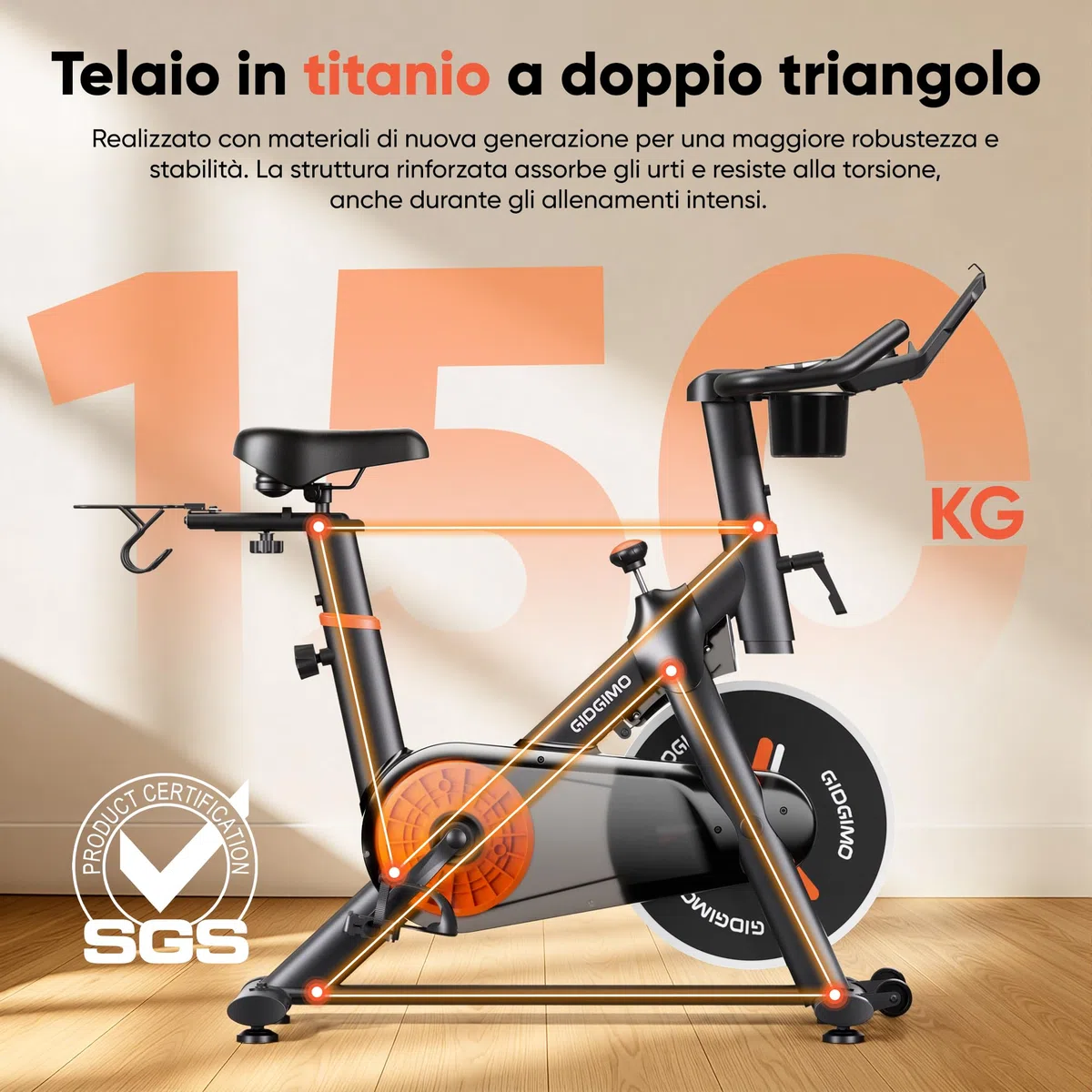 GIDGIMO Cyclette da Casa 2026 con Resistenza Magnetica Regolabile 100 Livelli, Spinning Bike Silenziosa con Schermo LCD, Sedile Traspirante, Sensore di Frequenza Cardiaca, Capacità Massima 150KG