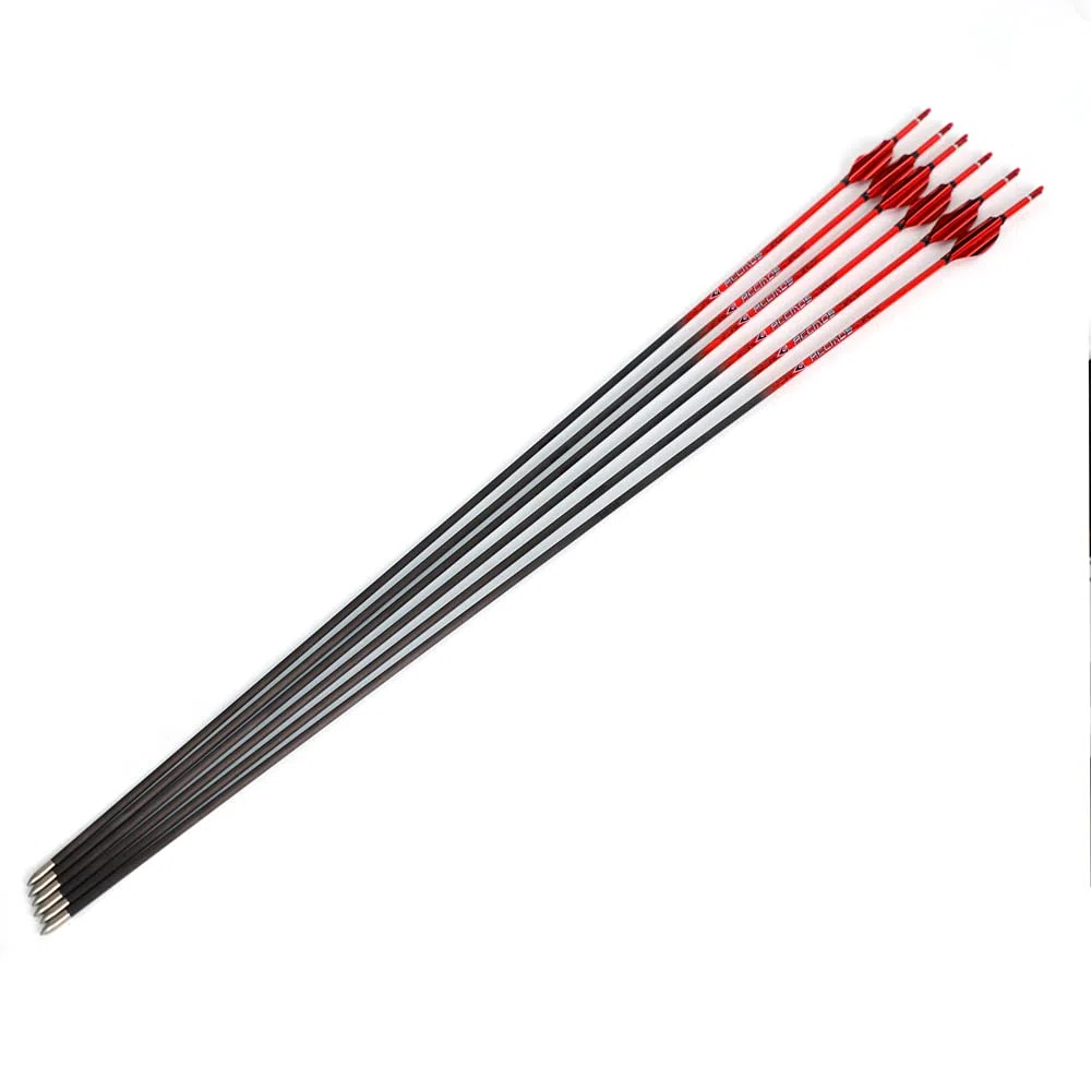 ACCMOS Rossa Spirale Piuma Puro Carbonio Frecce Spine 400-1000 Freccia da Caccia Tiro con L'Arco Freccia Pratica, per Giovani Adulti Arco Compound Arco Ricurvo Tiro Targeting Freccia12 pz