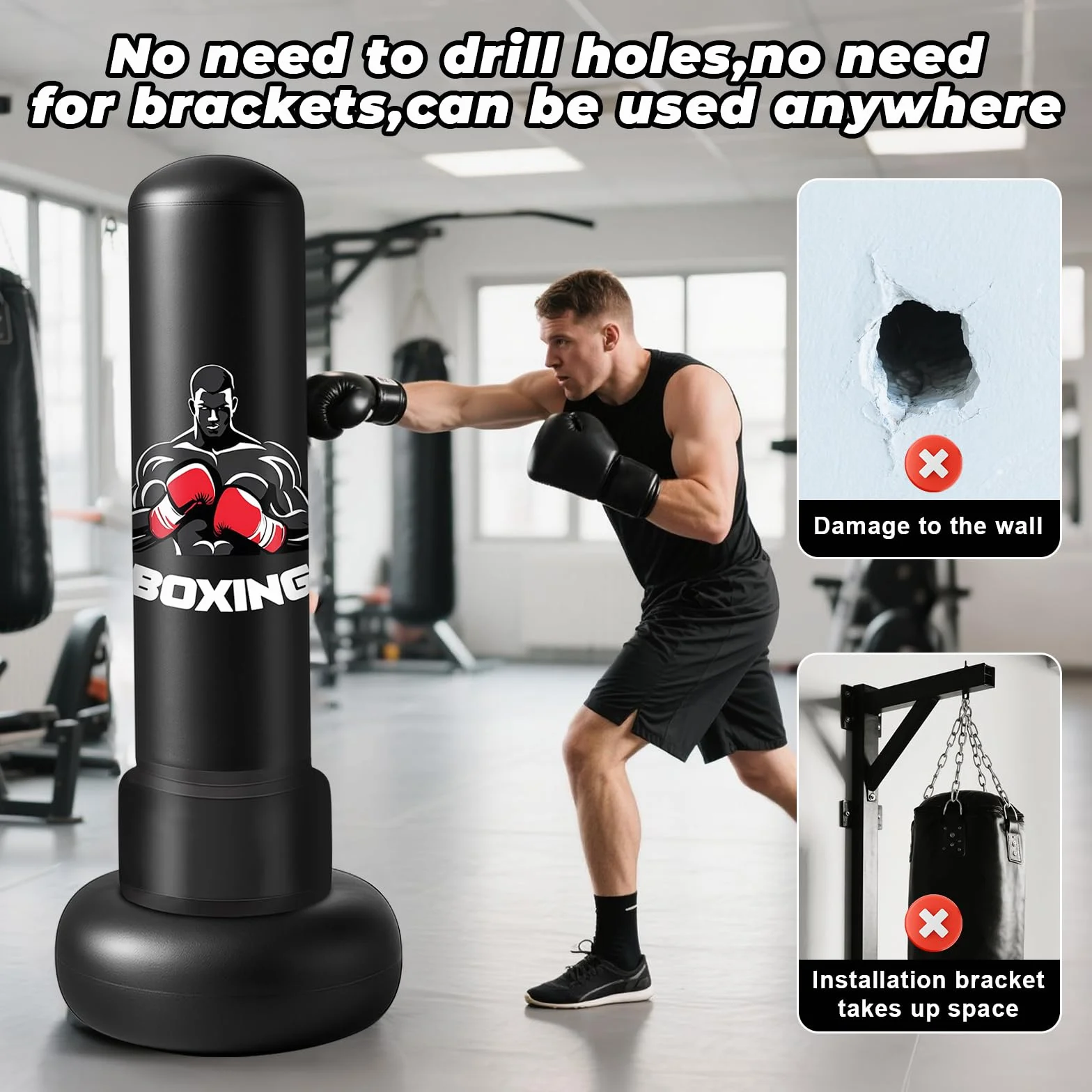 Sacco da Boxe da Terra,180cm Sacco da Boxe per Adulti Gonfiabile con Guantoni e Pompa, Gonfiabile Pungiball Bambini per Kickboxing, Karate, Boxing Bag da Casa e Ufficio