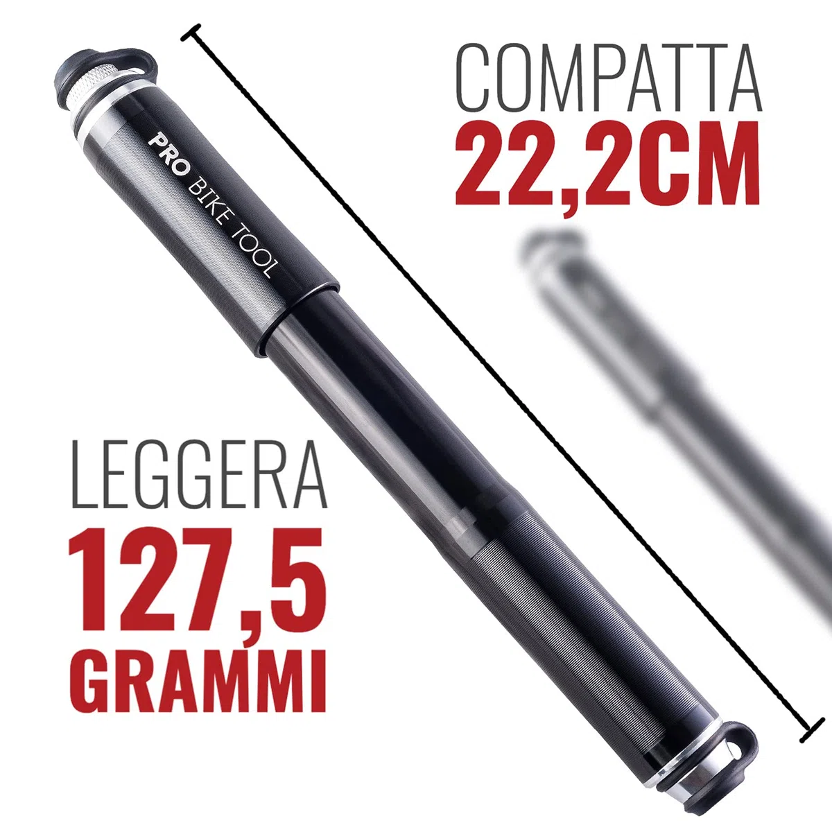Pro-Bike Tool - Mini pompa per bici con manometro, adatta a Presta e Schrader, gonfiaggio accurato, kit di montaggio incl. - 100 PSI