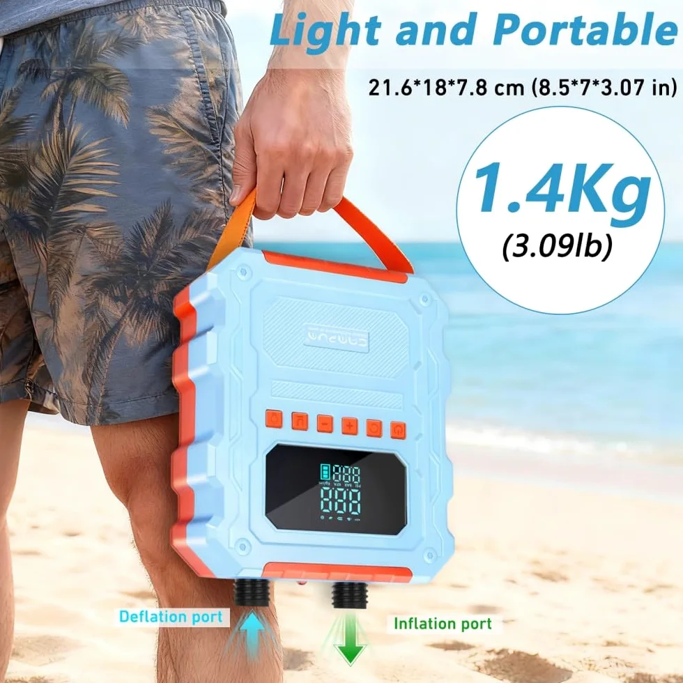 KinZon Pompa ad Aria Elettrica 60 PSI Alta Pressione per SUP, ricaricabile, compatibile con presa auto 12V, spegnimento automatico, gonfiaggio/sgonfiaggio, per paddle, kayak e pneumatici