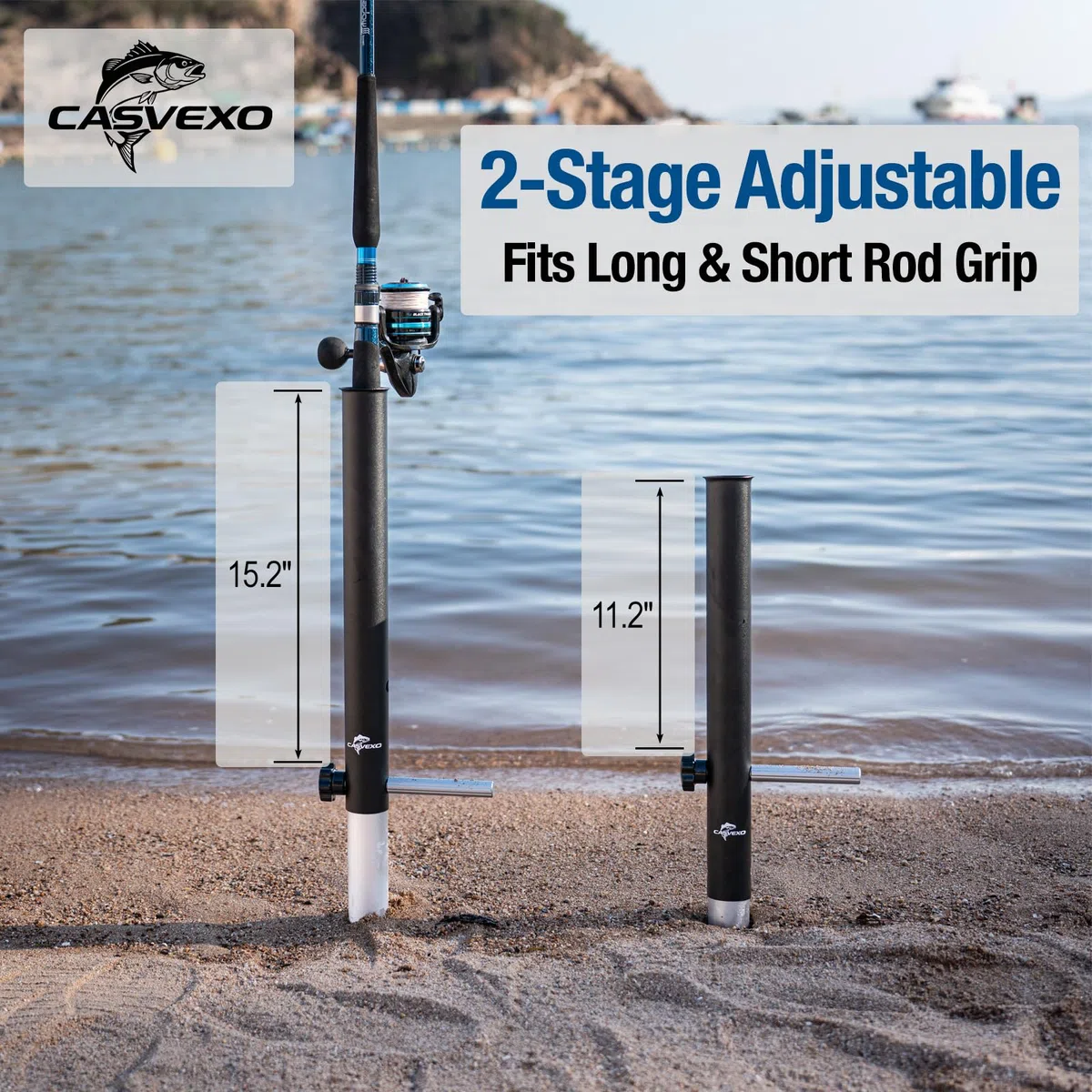 Confezione da 1/2 punte di sabbia in alluminio per pesca surf, porta canna da pesca da spiaggia, telescopico e portatile, regolabile a 2 livelli, con borsa per riporre