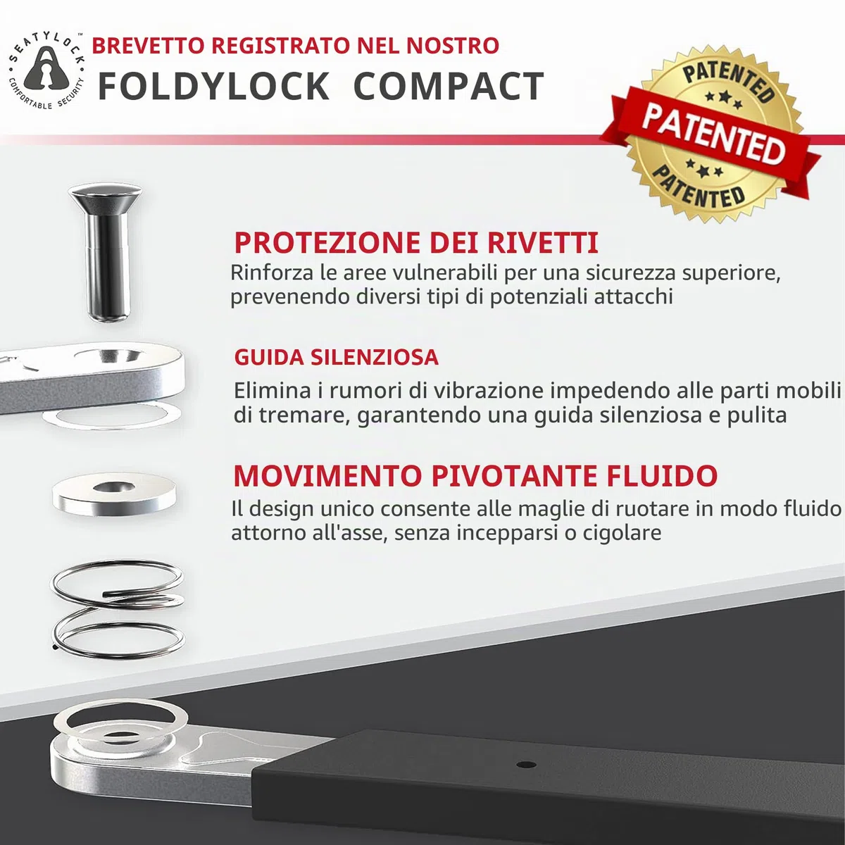 Seatylock FoldyLock - Lucchetto pieghevole compatto e leggero, 85 cm | Lucchetto per bicicletta ad alta sicurezza, resistente, con chiavi e custodia, per biciclette o scooter