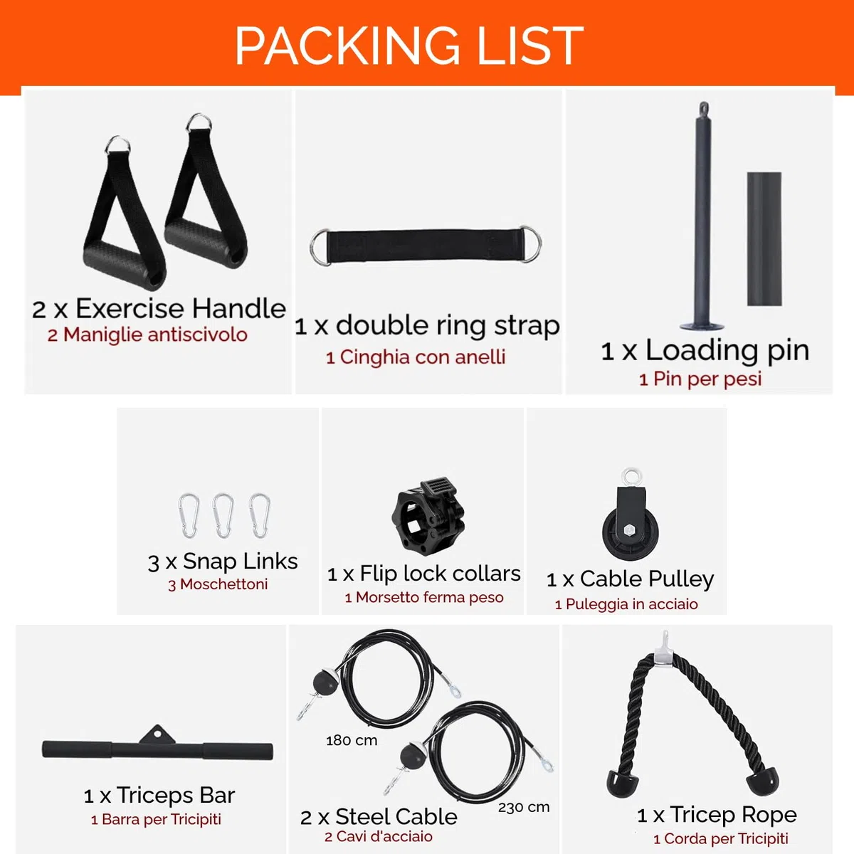 FFitness SISTEMA DI PULEGGIA DA PALESTRA CAVO DI TRAZIONE CARRUCOLA PULLEY ACCESSORI FITNESS 13 PEZZI CASA PALESTRA MULTIFUNZIONE TORRE DI TRAZIONE