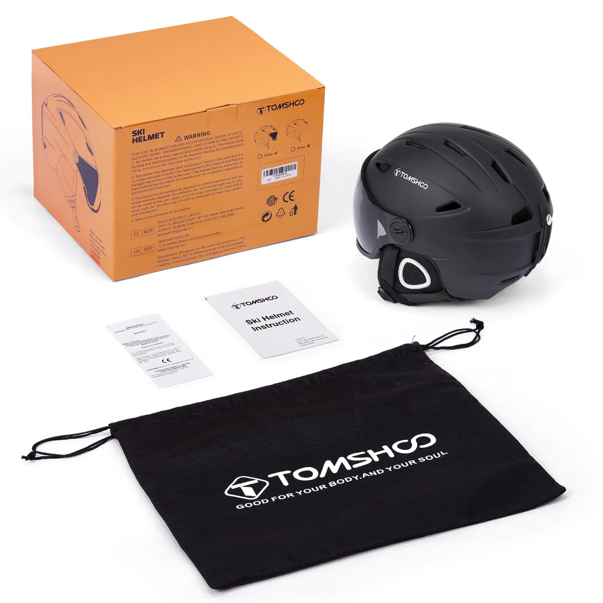 TOMSHOO Casco da Sci con Visiera, Caschi Sci Professionale con 14 Prese d'Aria Indipendenti, Fodera Rimovibile, Dimensione della Testa Regolabile per Sci Snowboard