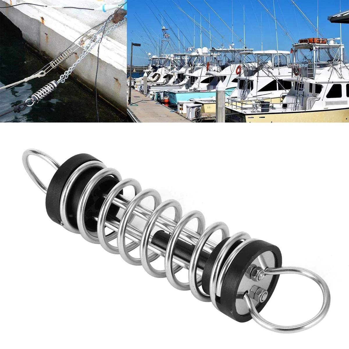 Molla di ormeggio, Akozon molloni per ormeggio per barca in acciaio inossidabile da 6 x 300 mm, linea di ormeggio per kayak gonfiabile, molla di ormeggio per yacht