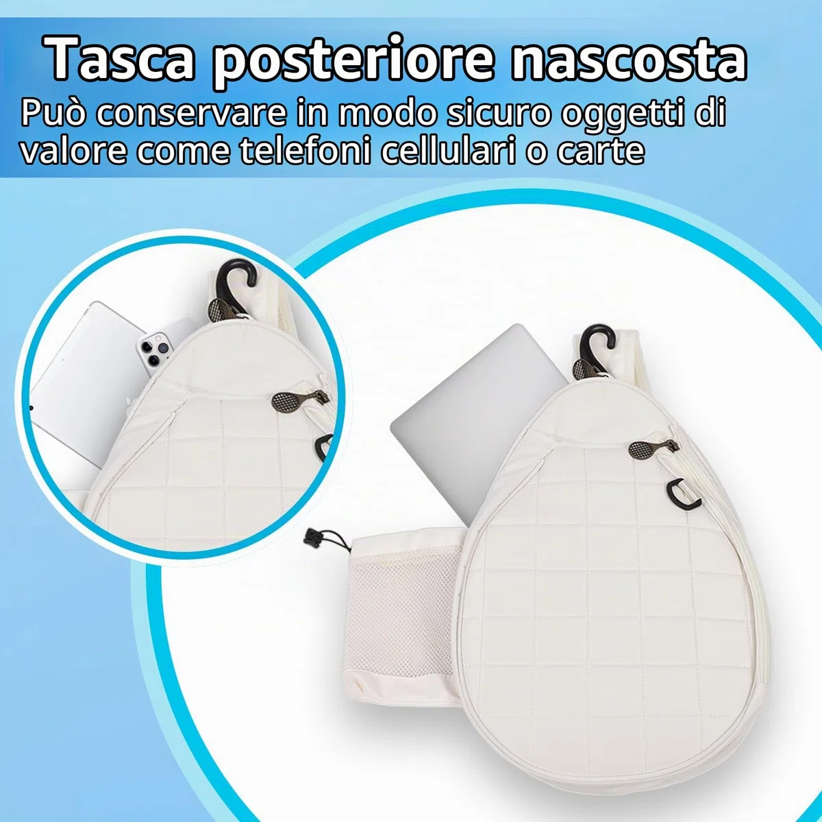 Borsa da Tennis Zaino Leggero Borsa a Tracolla Imbottitura in Schiuma Paddle per Pickleball Separazione da Asciutto e Bagnato