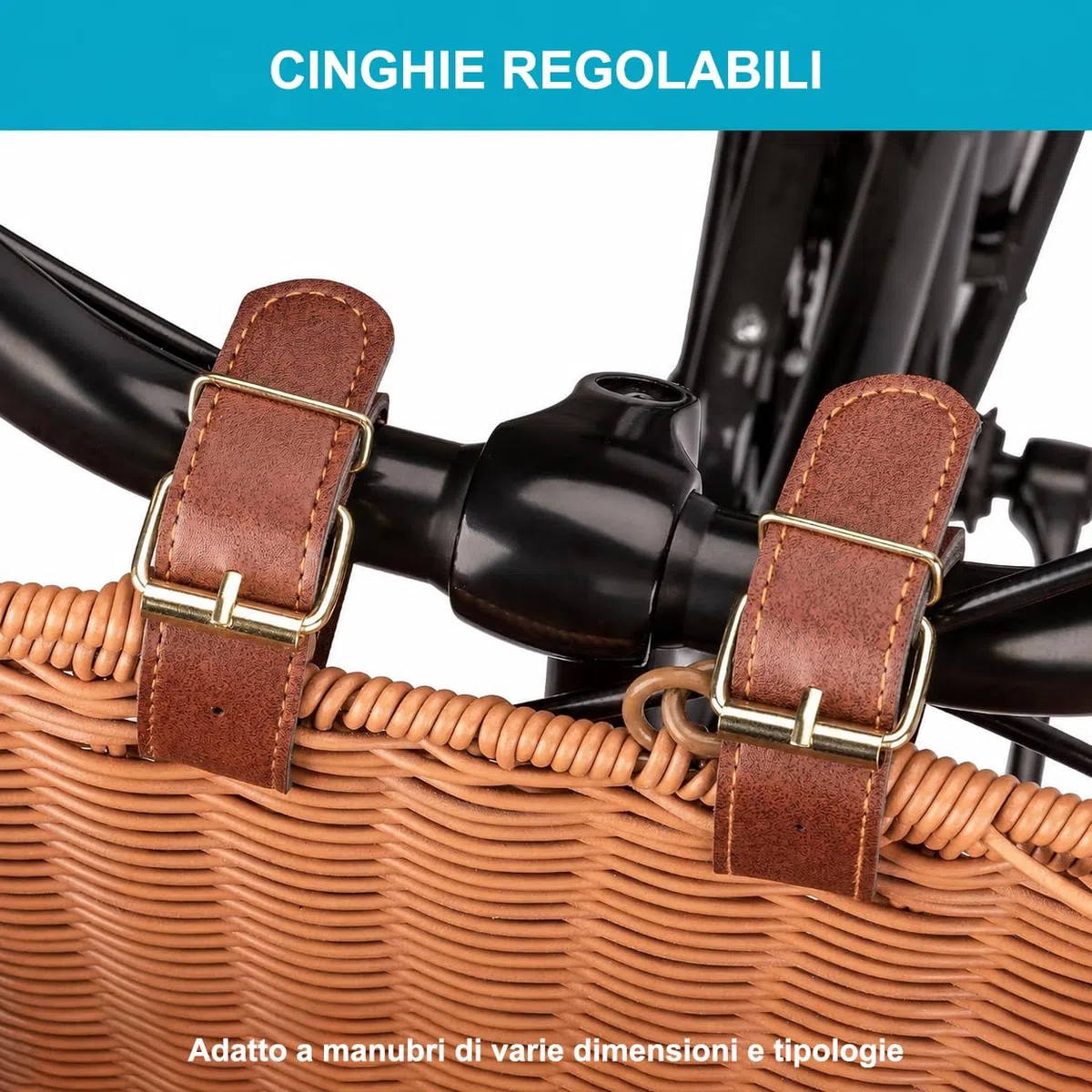 CXWXC Cestino da bici - Robusto cestino anteriore – Cestino in vimini intrecciato a mano con cinghie regolabili in pelle vegana