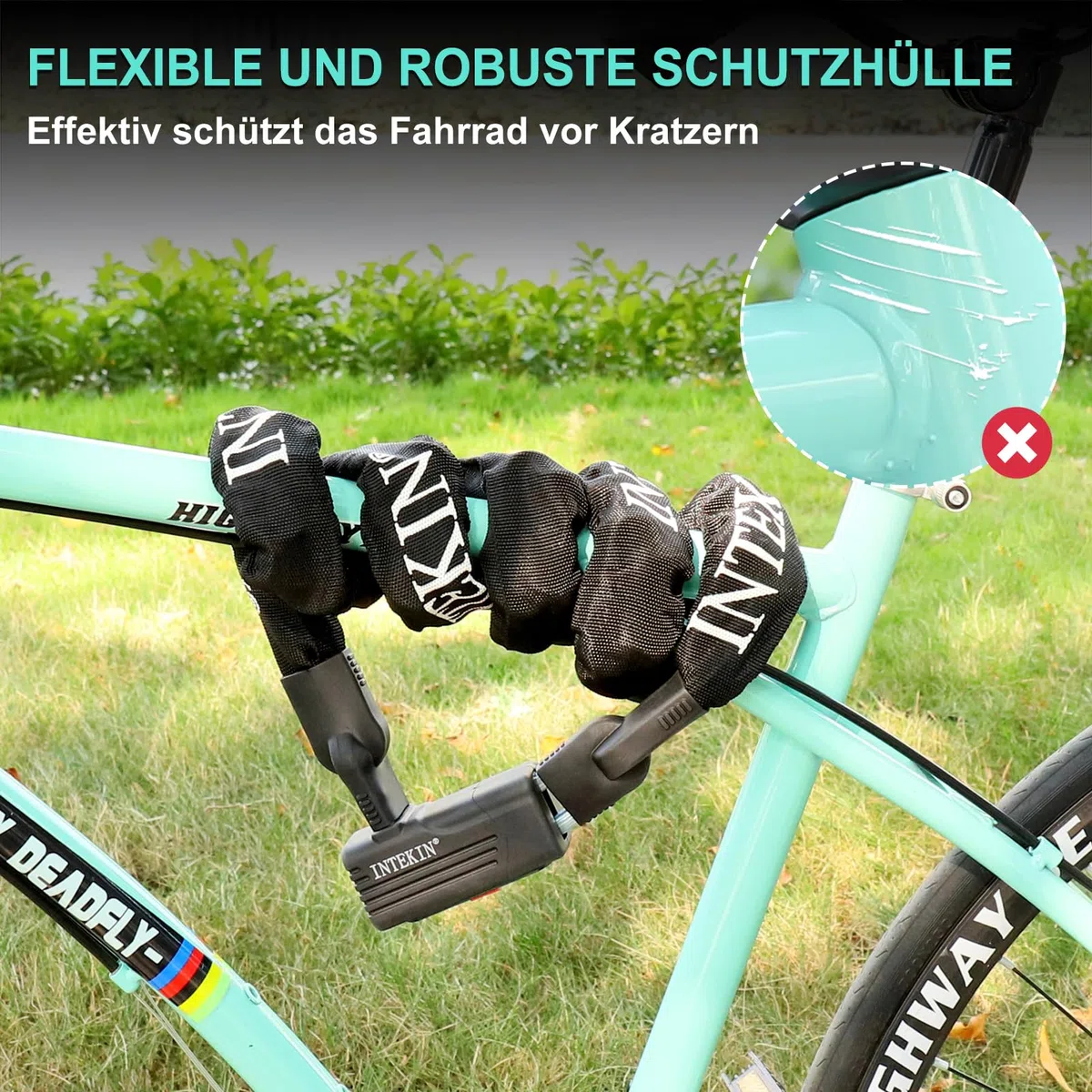 Catena Bicicletta da 150 cm, pesante Catena Bici Antifurto, Lucchetto a Catena in acciaio Temprato da 8 mm, Catena di Serratura per Moto, E-Bike, Recinzione, Cancello, 3 Chiavi