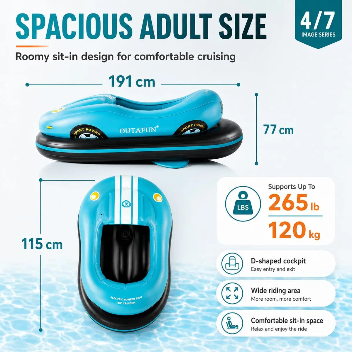 Barca Elettrica Gonfiabile Singola, Mini Jet Boat per Adulti Blue | Seduta confortevole, guida intuitiva, corpo stabile, materiali resistenti, facile trasporto, giochi d'acqua in estate