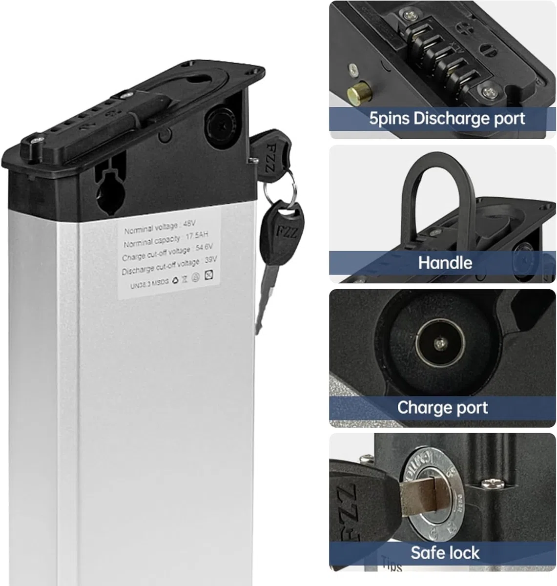 Pieghevole Ebike Batteria di Ricambio 48V/52V 17.5Ah alloggiamento in Alluminio Incorporato Batteria al Litio elettrica Pieghevole 1000W 750W 500W 250W con Il Caricatore