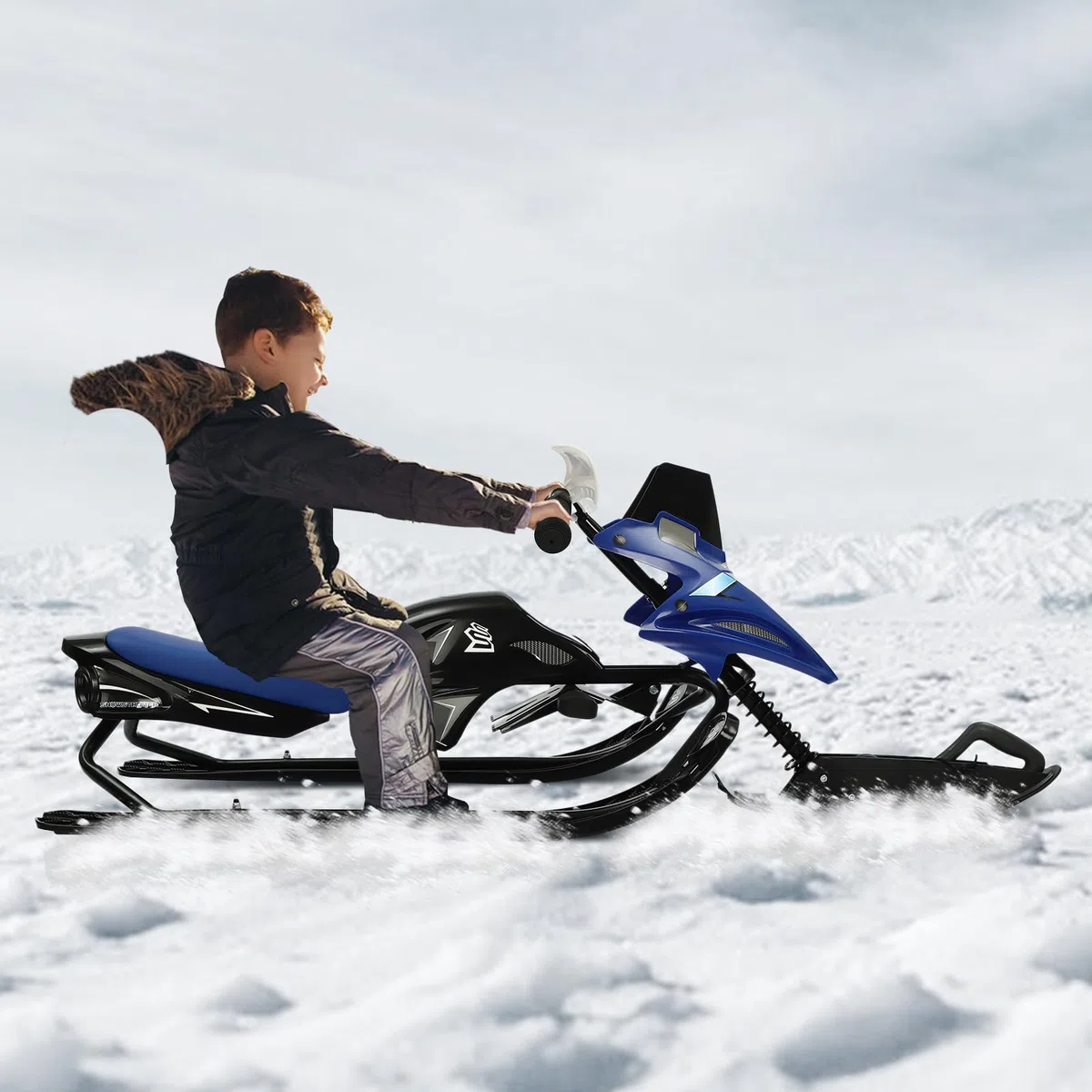 Slitta da neve sterzo per bambini con freno a pedale a 3 sci e sedile regolabile, robusto telaio in acciaio, portata 80 kg, perfetto regalo invernale per avventure sulla neve