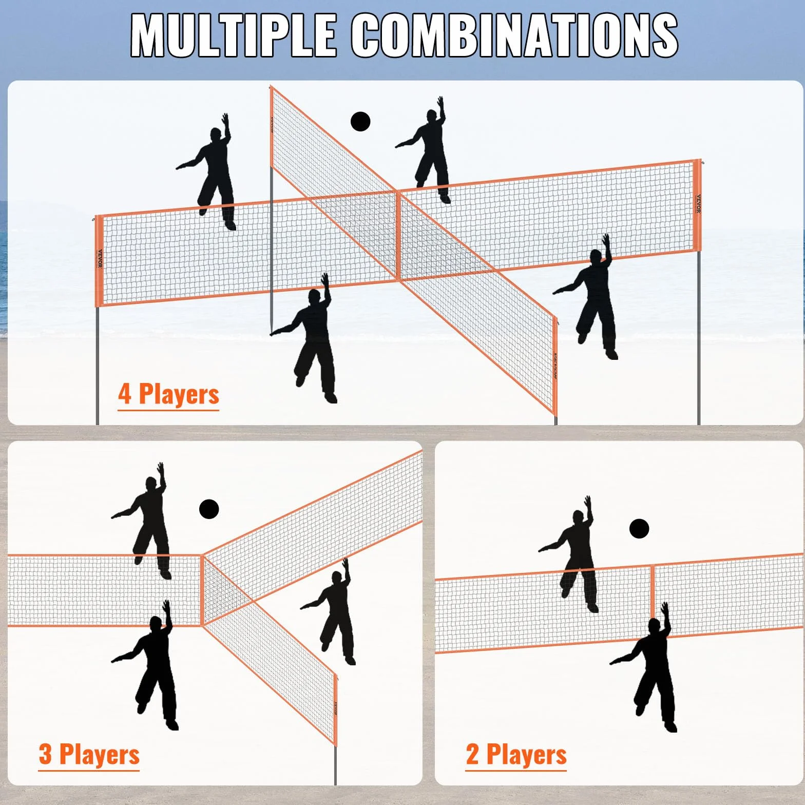 VEVOR Rete da pallavolo a 4 Vie, Set da Rete da Badminton ad Altezza Regolabile per Prato da Spiaggia in Cortile, Rete da pallavolo Portatile all'aperto con Borsa per Il Trasporto, Set da Gioco