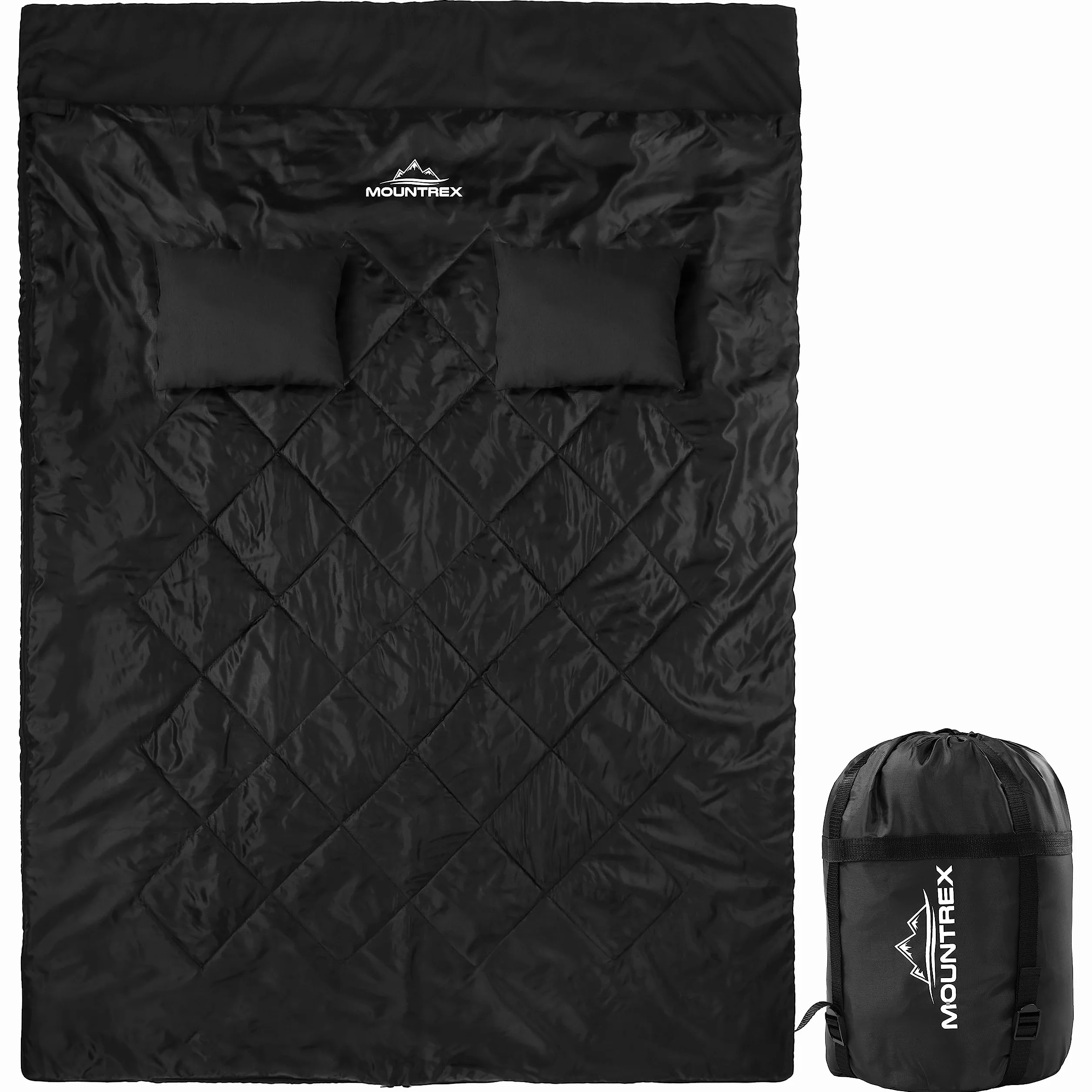 MOUNTREX Sacco a pelo doppio – Sacco nanna estivo per 2 persone (210 x 150 cm), sacco a pelo estivo XXL con 2 cuscini per adulti, campeggio, attività all'aperto e per interni
