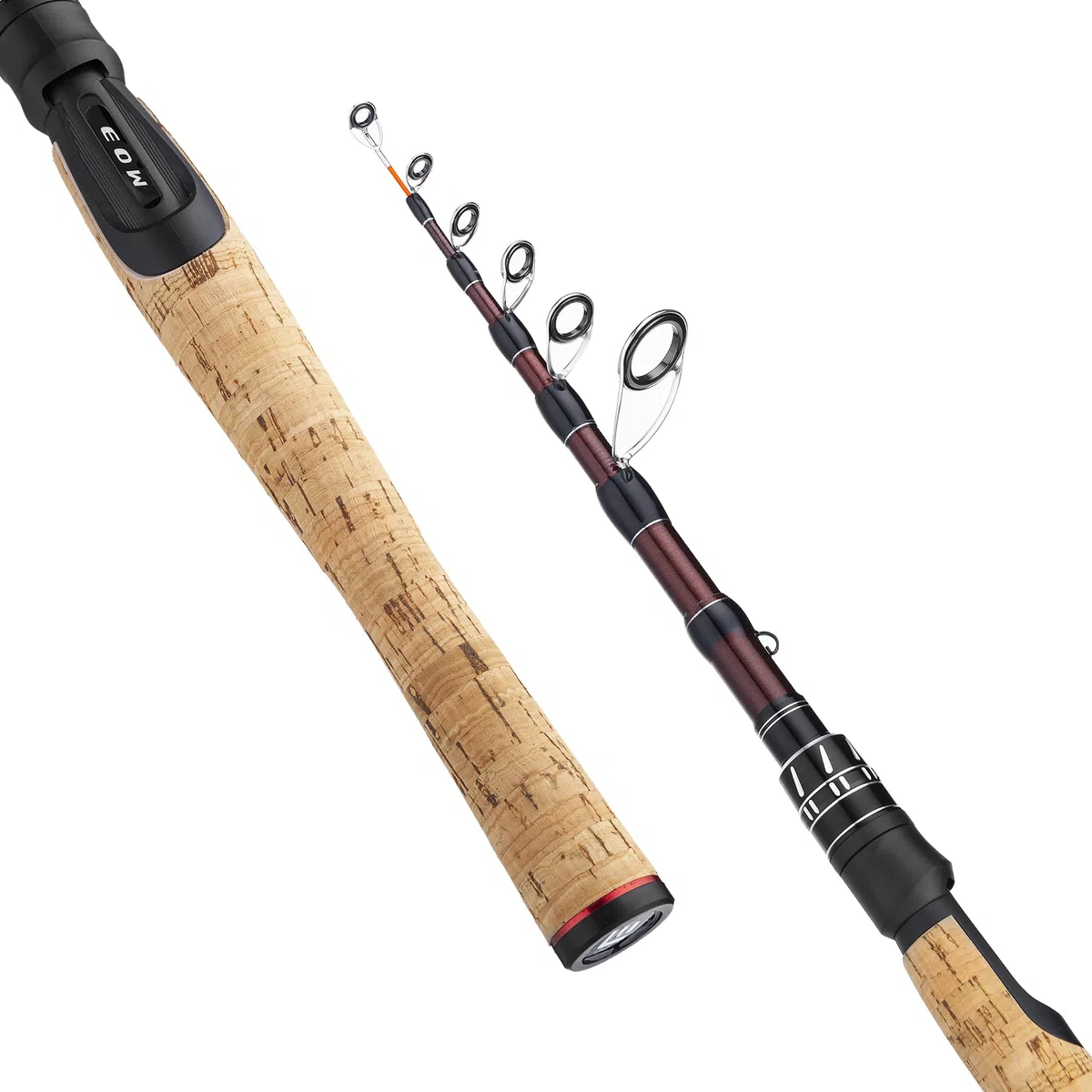 EOW Xpedite - Canna da pesca telescopica portatile, 24 denti in carbonio e punta in carbonio solido, manico in sughero, canna da viaggio, leggera e corta