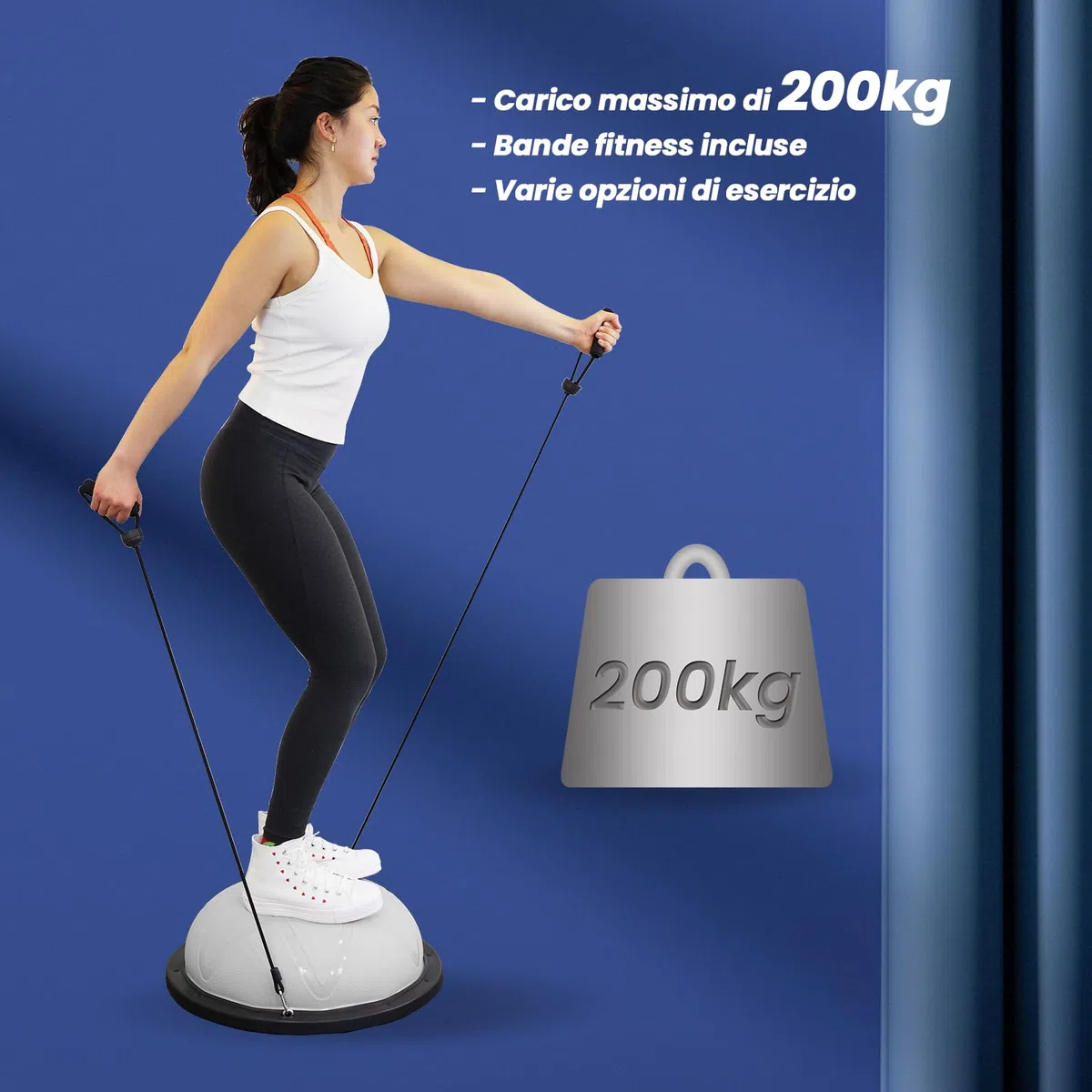 DH FitLife Balance Ball | Yoga Balance Trainer Φ60x22 cm | Portata 200 kg | Mezza Palla Antiscivolo & Anti-Scoppio | Allenamento Core, Stabilità & Equilibrio | Balance Board con Pompa & 2 Fasce Fitness