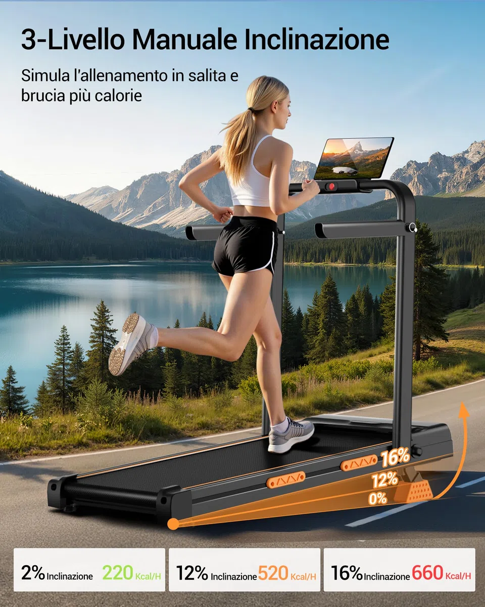 LONTEK Tapis Roulant Pieghevole Salvaspazio 10KM/H, Maniglioni Regolabili | 16% Tapis Roulant Salvaspazio Pieghevole, 3.0HP Tapirulan Elettrico Offerte Pieghevole, Treadmill Walking Pad, Portata 159 KG