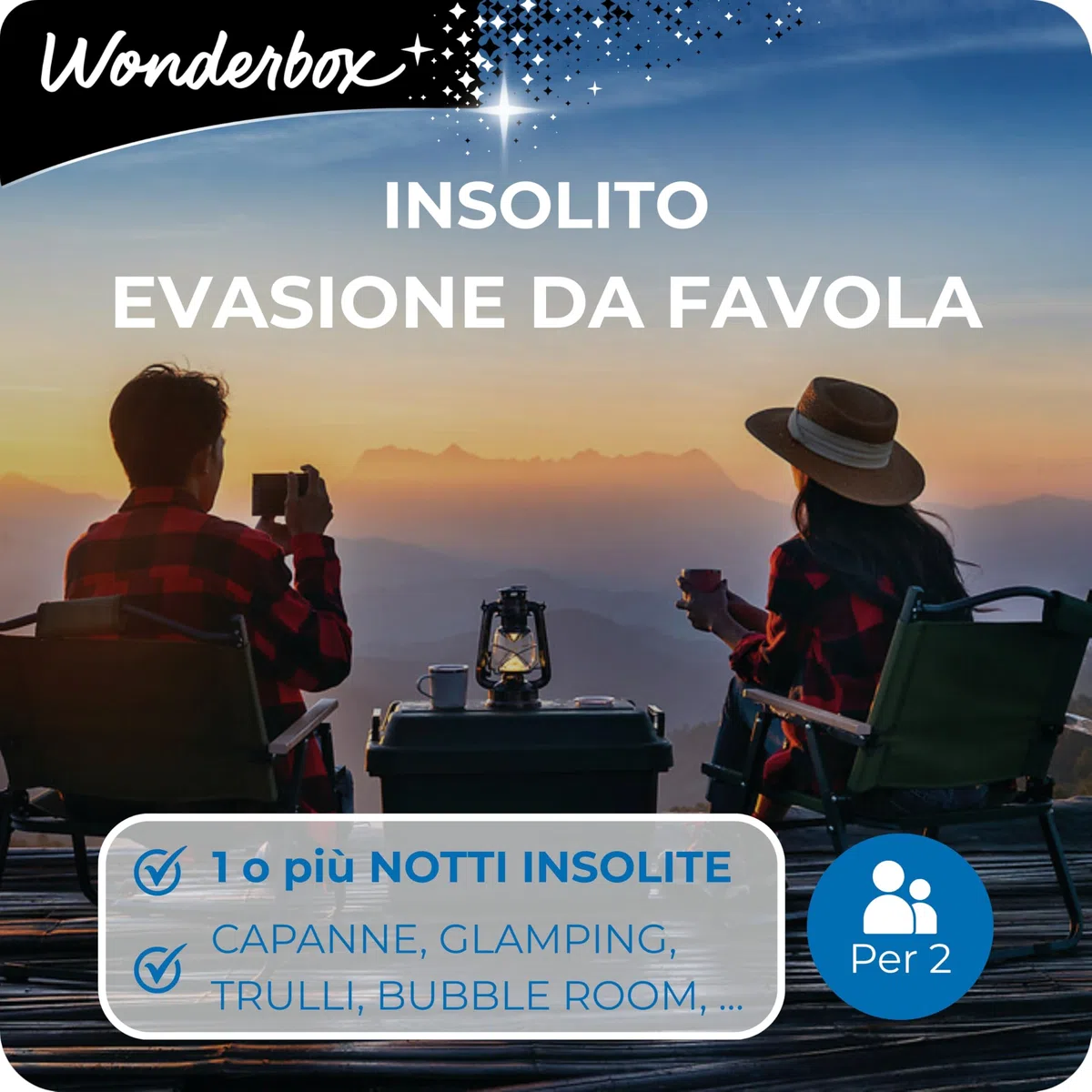 WONDERBOX - Cofanetto Regalo - Insolito - Evasione da Favola - per 2 pers | 1 o più notti con o senza cena, esperienze benessere o originali - Più di 370 soggiorni - Glamping, bubble room, capanne