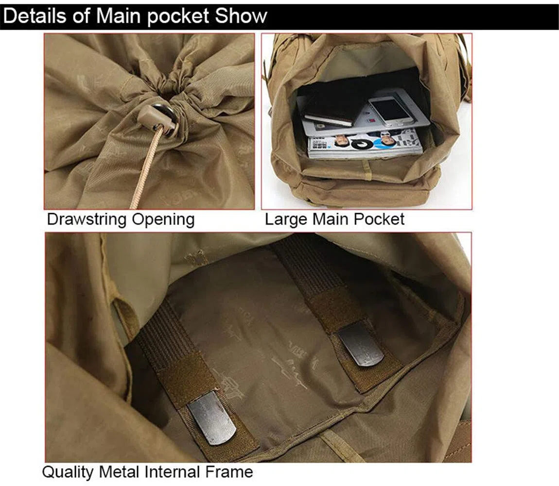 Zaino da Escursionismo Zaino da Campeggio da 60 Litri Borsa Tattica Militare Zaini Grandi Impermeabili Camouflage Escursionismo all'aperto