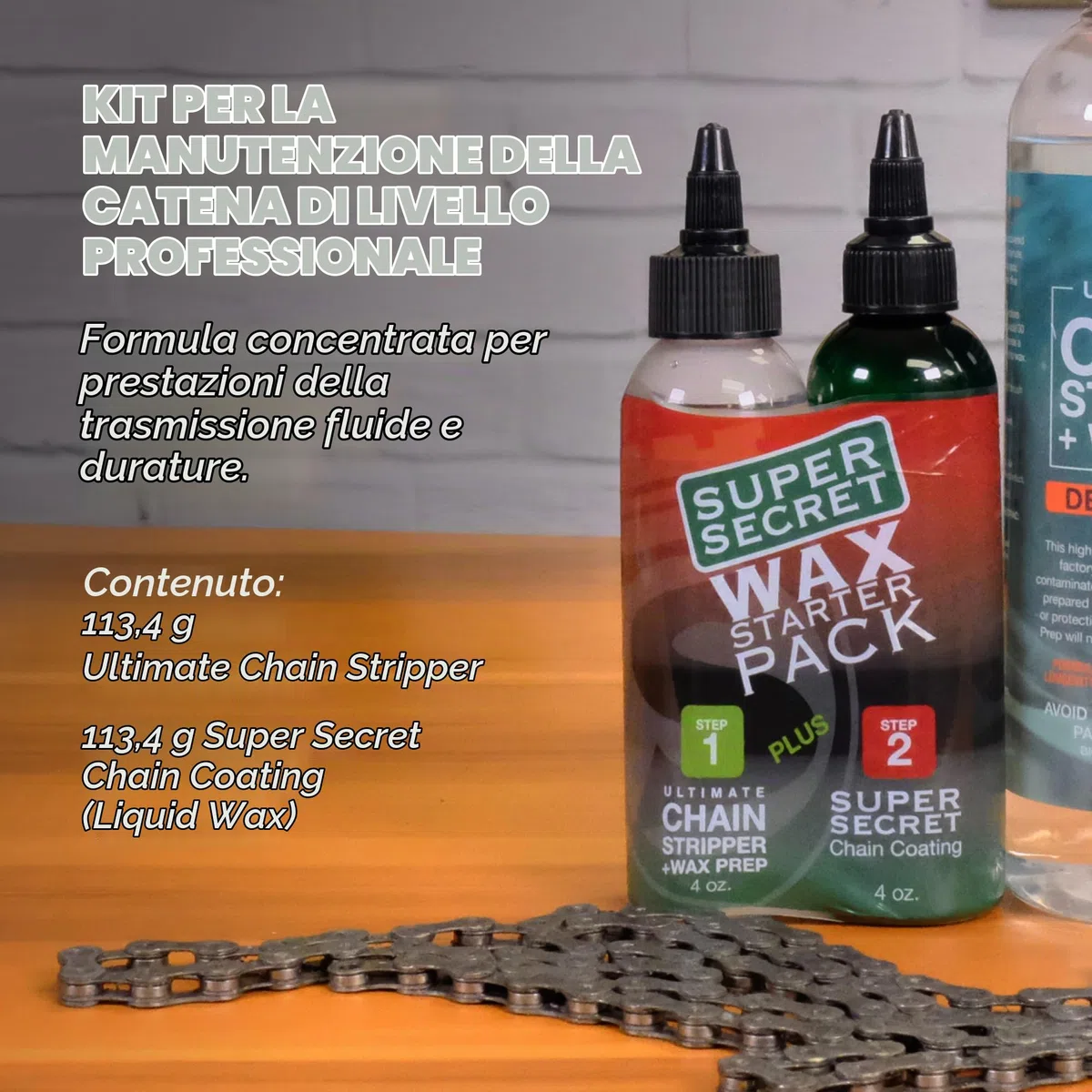 SILCA Spellacatena PRO Bike | Pulire in 10 Minuti, sgocciolare e risciacquare con Acqua | Sollevare e incapsulare la Pulizia | Spogliarellista da 4 Once e Bottiglie di Cera Super Secret da 4 Once