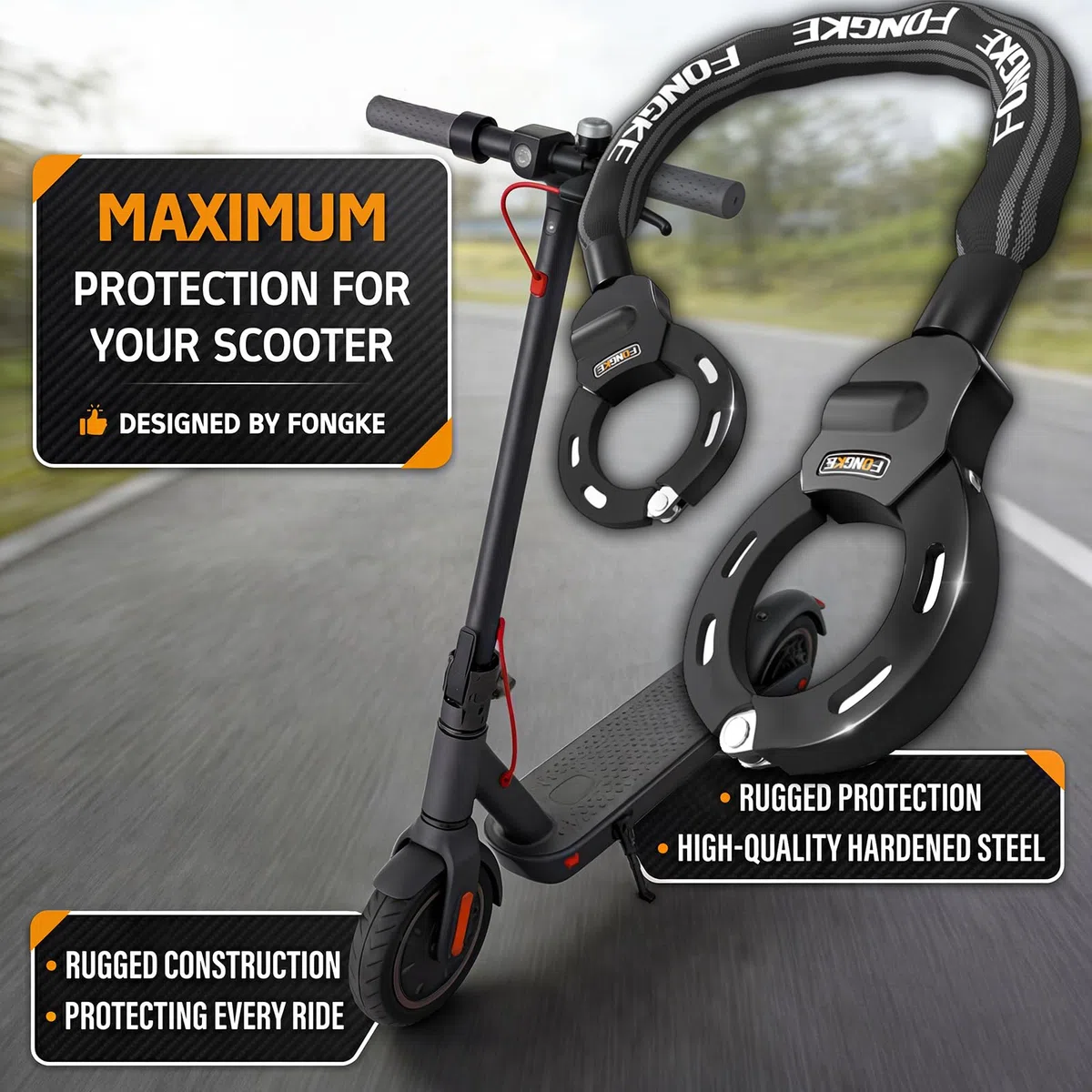Lucchetto Monopattino Elettrico, Catena Bicicletta Antifurto con Borsa Impermeabile, Accessori Monopattino Elettrico, Manette Serrature per Scooter, Bicicletta, Quad, Moto
