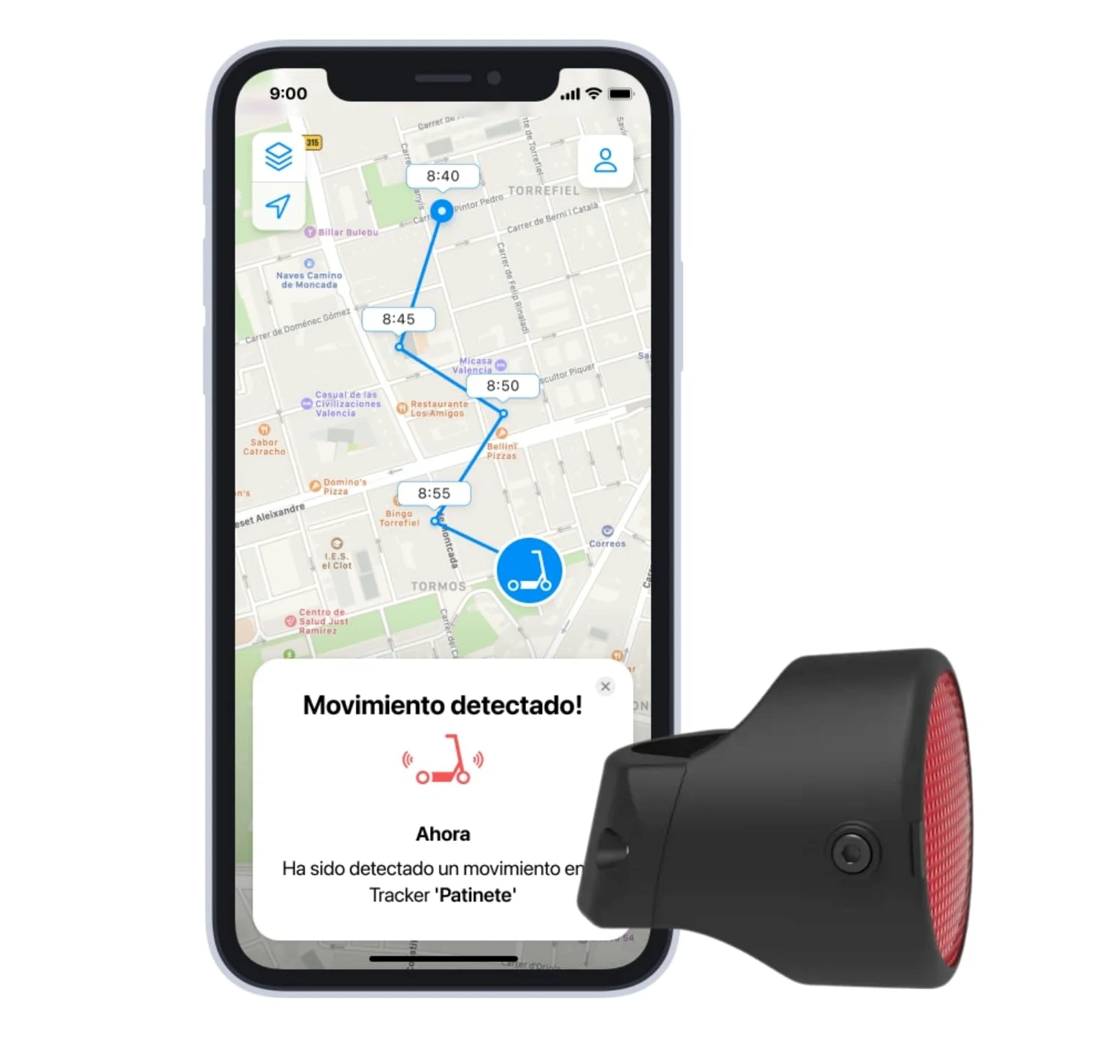 Invoxia Bike Tracker - Localizzatore GPS antifurto per bici - Riflettore con avvisi in tempo reale - Abbonamento di 3 anni incluso - Durata della batteria fino a 3 mesi - Discreto e leggero