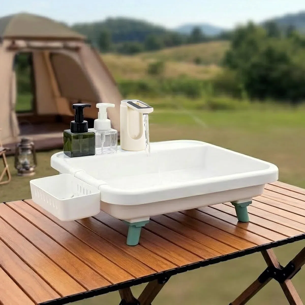 Stazione di lavaggio a mano portatile con rubinetto elettronico, stazione di lavaggio esterna regolabile e stazione di lavaggio per stoviglie da campeggio, camper, officine e garage, include tubo di