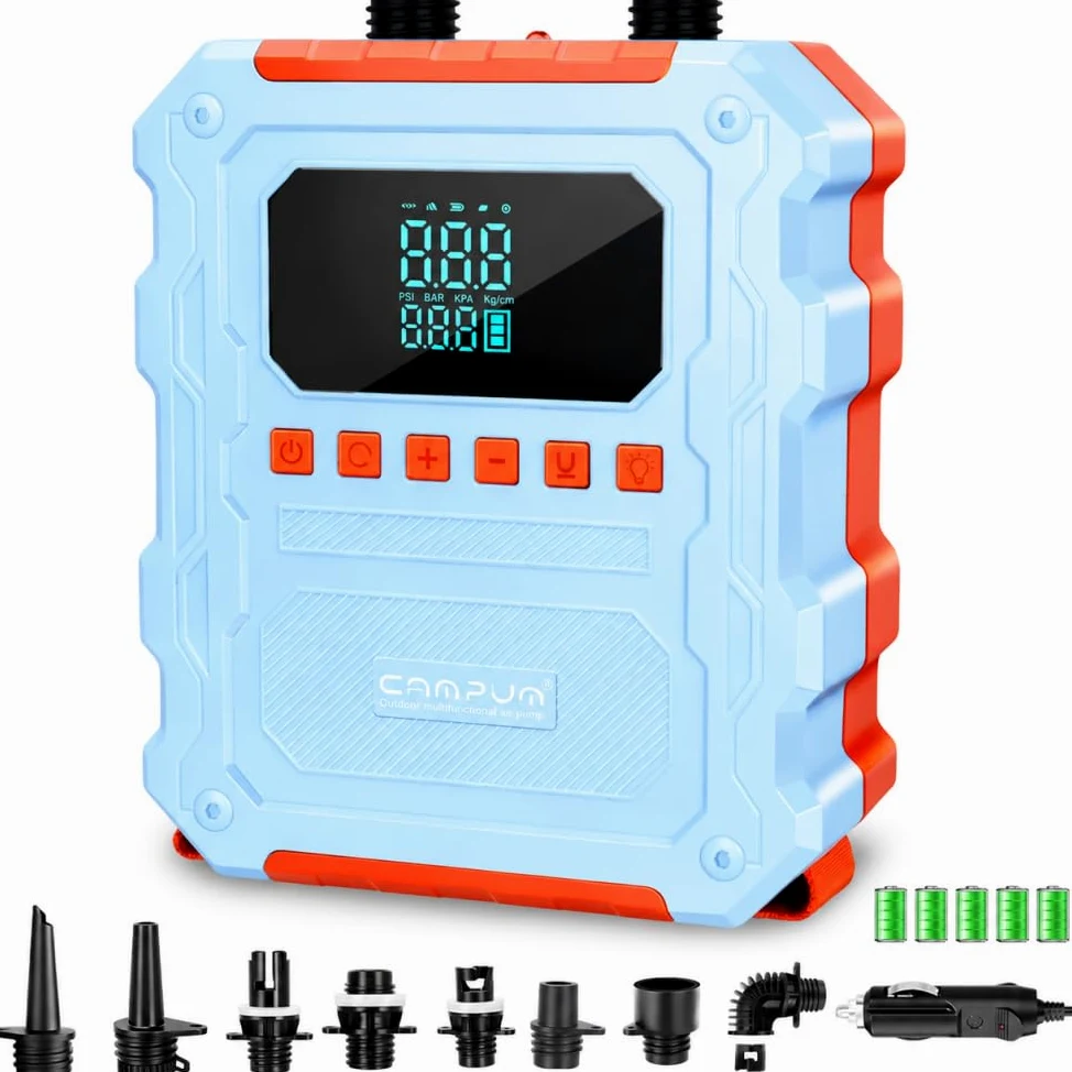 KinZon Pompa ad Aria Elettrica 60 PSI Alta Pressione per SUP, ricaricabile, compatibile con presa auto 12V, spegnimento automatico, gonfiaggio/sgonfiaggio, per paddle, kayak e pneumatici