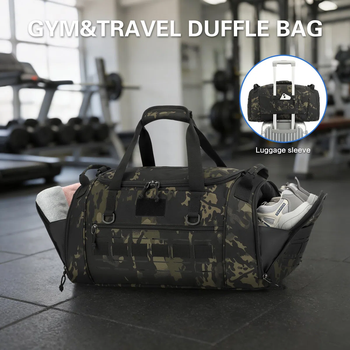 Borsone sportivo per uomo e donna, mimetico, 23 Inch, Borsa da palestra tattica per uomo 45L Militare Sport Duffle Bag