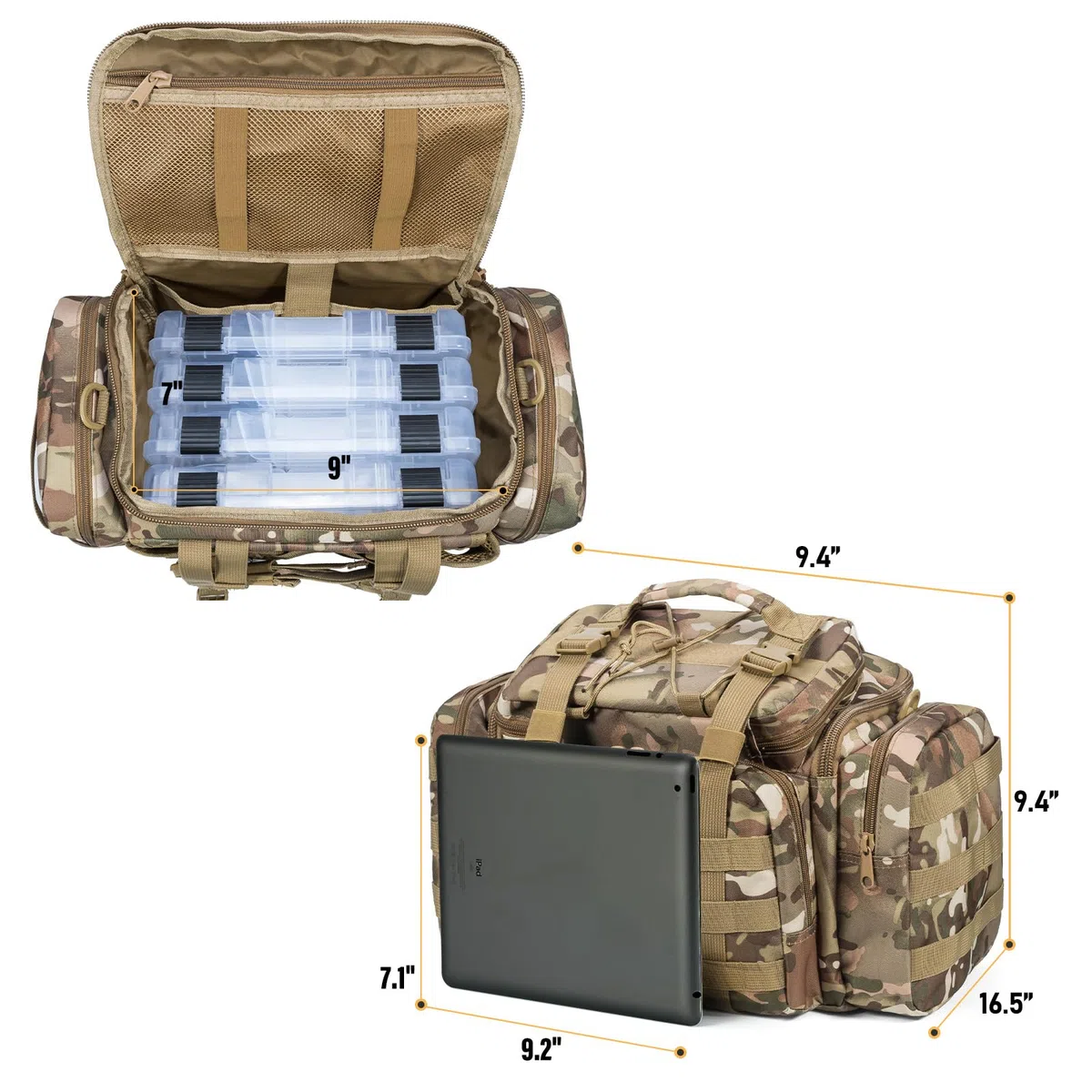 Dr.Fish Borsa per attrezzatura da pesca 5 scatole per attrezzatura con 60 esche da pesca incluse Kit di scatola per attrezzatura da pesca con spalle imbottite