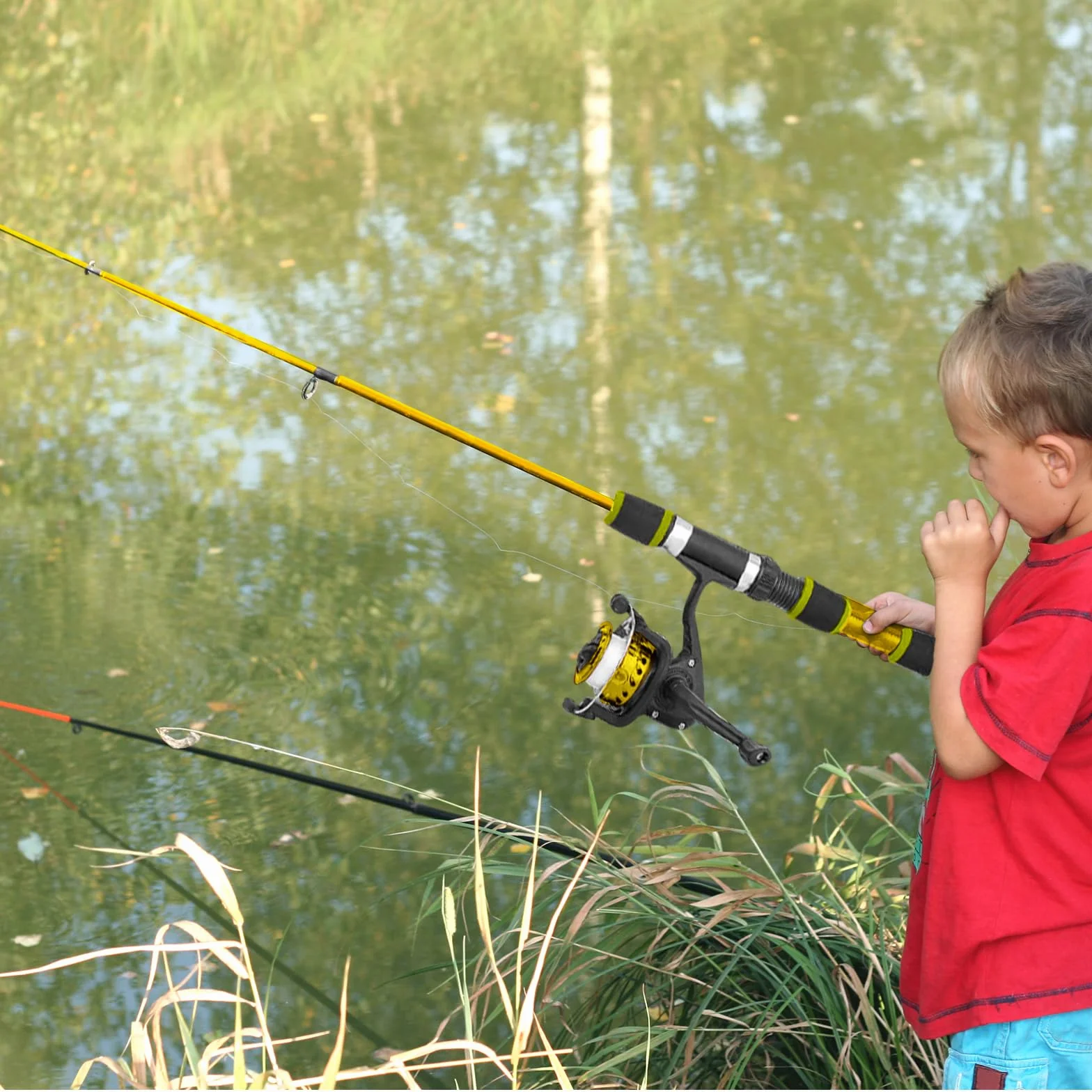 Set da pesca per bambini, 1,8 m, set di canne da pesca per bambini, con mulinello da pesca ed esca, in fibra di carbonio, telescopiche e mulinello, accessori da pesca per bambini dai 3 ai 10 anni