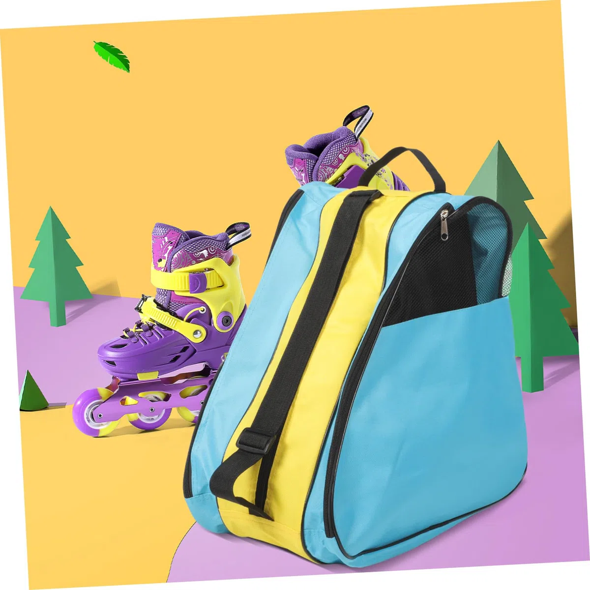 SUPVOX Borsa per Pattini da Ghiaccio in Nailon, Blu Giallo Blu | Zip, Formato Monospalla, per Trasporto e Protezione, Pratica da Portare