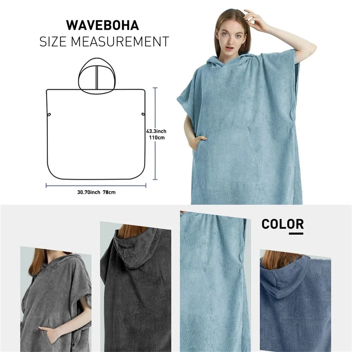 Poncho asciugamano da surf, ad asciugatura rapida, con cappuccio, accappatoio spiaggia in microfibra, poncho for cambiarsi, costume bagno for adulti Poncho da Spiaggia(Light Grey)