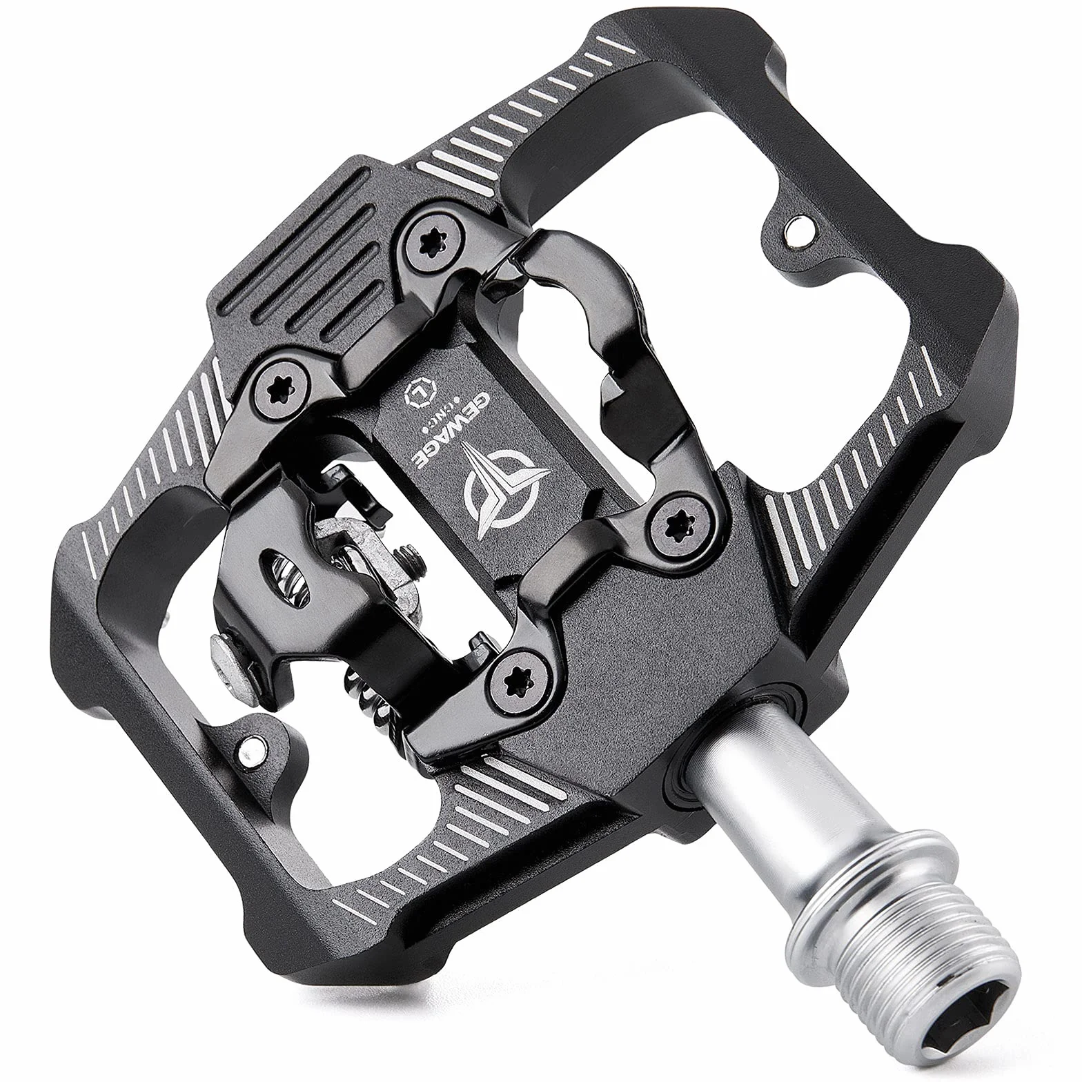 GEWAGE Pedali per bicicletta SPD, pedali per mountain bike, doppio lato SPD, piattaforma antiscivolo, con 3 cuscinetti, pedali in alluminio leggero, 9/16", con inserti per MTB, bici da strada