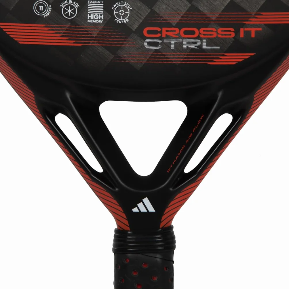 Racchetta da paddle adidas CROSS IT CTRL 3.3, nera, arancione, forma rotonda, gomma EVA ad alta memoria, fibra 15k