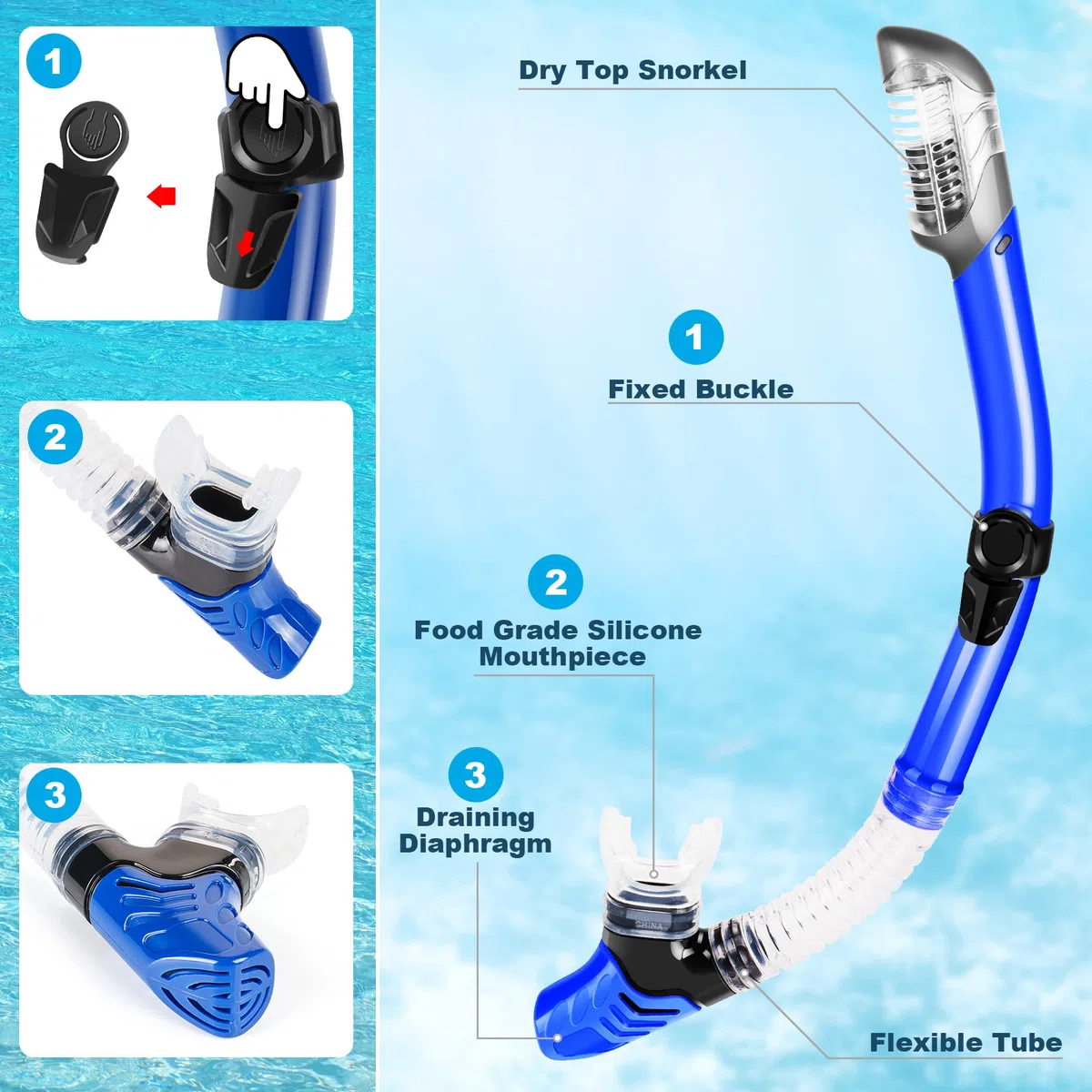 ZEEPORTE Set con maschera e boccaglio per adulti, con vista panoramica, pinna Trek, Dry Top Snorkel + borse da viaggio, boccaglio per nuoto