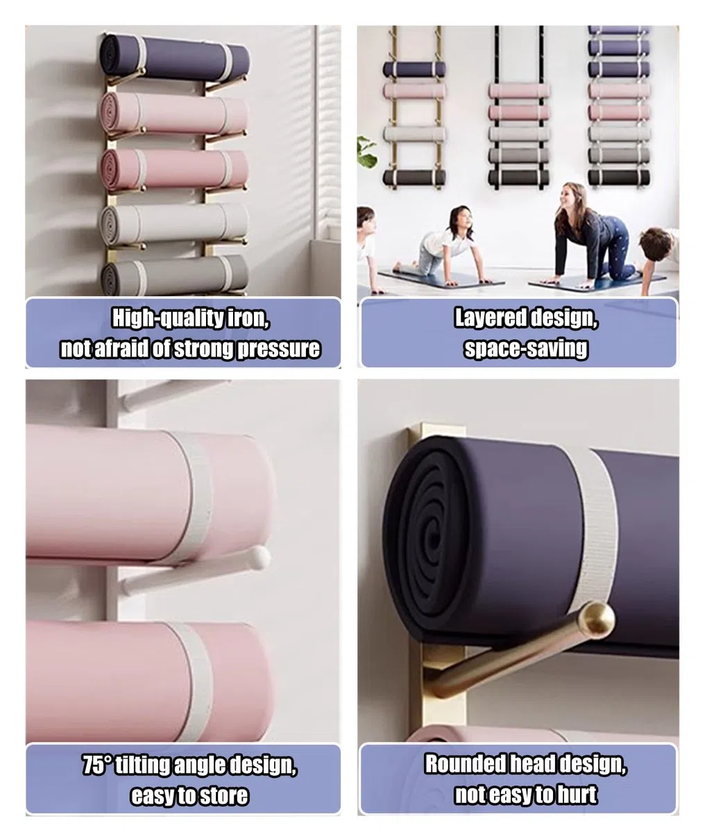 Supporto per Tappetino da Yoga Porta Tappetini Yoga da Parete, Porta Tappetino Yoga a Muro Organizzatore Palestra, Accessori Fitness per La Casa Stoccaggio per Cinghie Yoga Pilates Tappetini Rullo di
