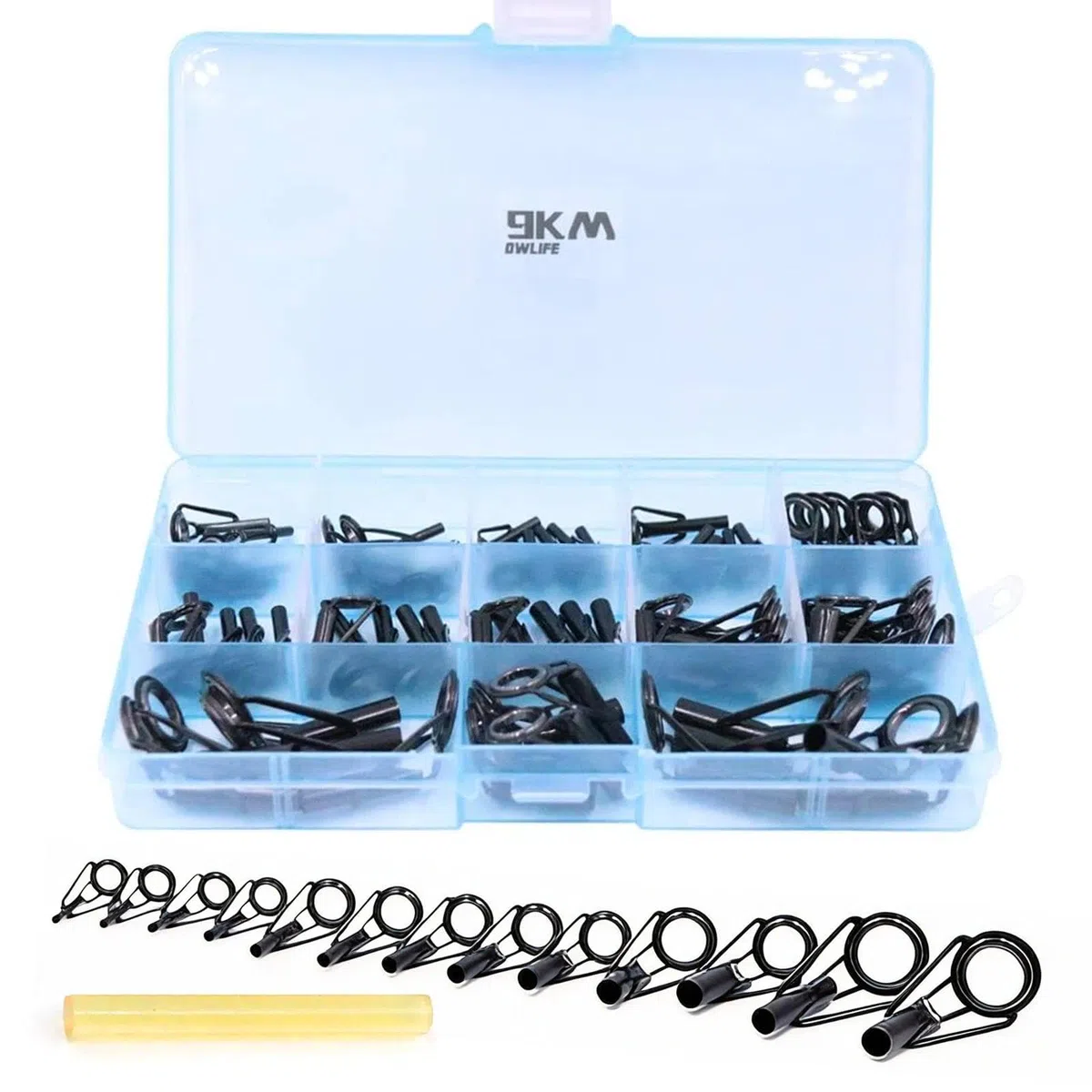 9KM DWLIFE Kit di riparazione per canna da pesca, in acciaio inox nero, con guida ad anello in ceramica, dimensioni miste, 65 pezzi in una scatola