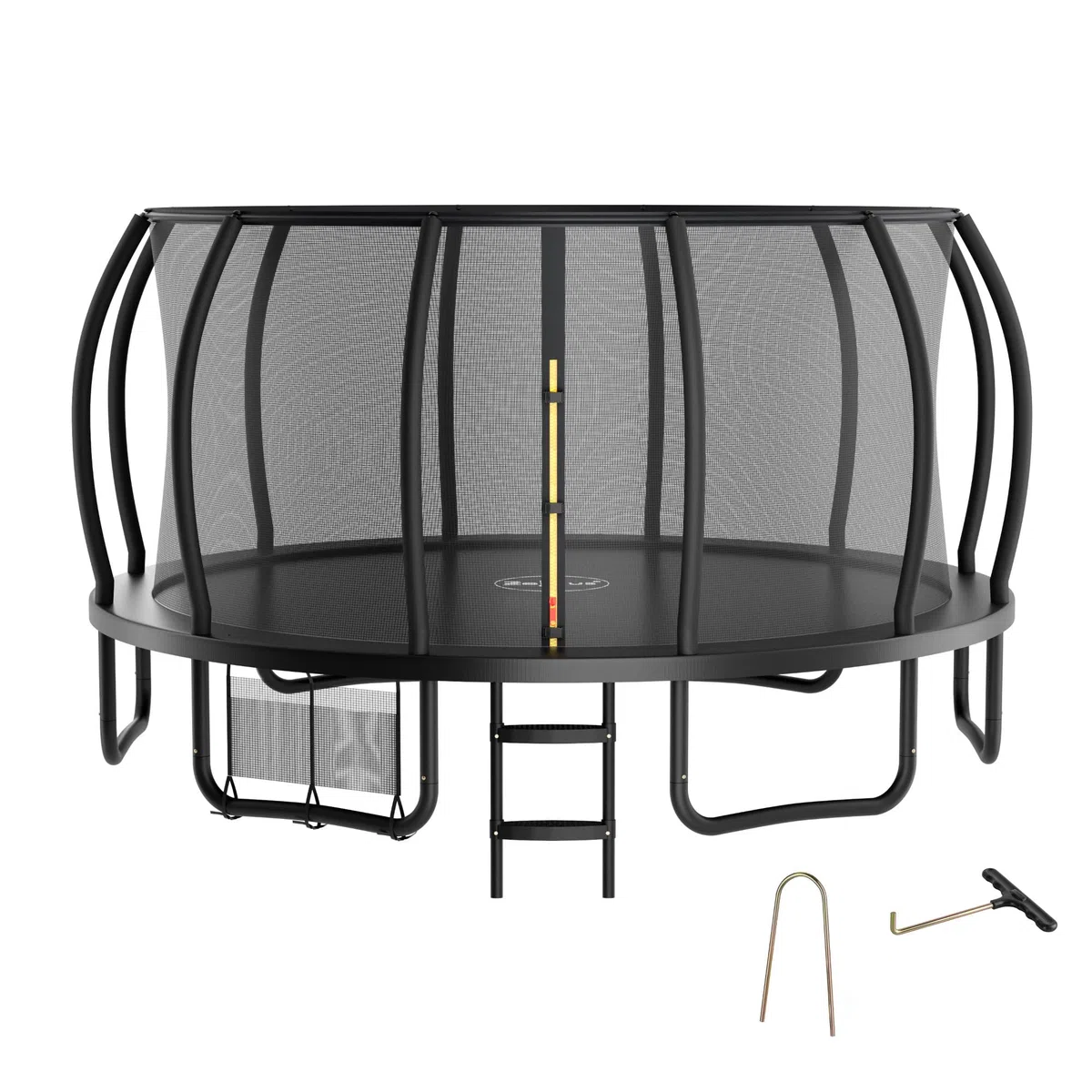 Zelsius Trampolino elastico nero, diametro 427 cm, per uso esterno, per massimo 150 kg, con rete di sicurezza, scala e borsa per scarpe, per sport e tempo libero