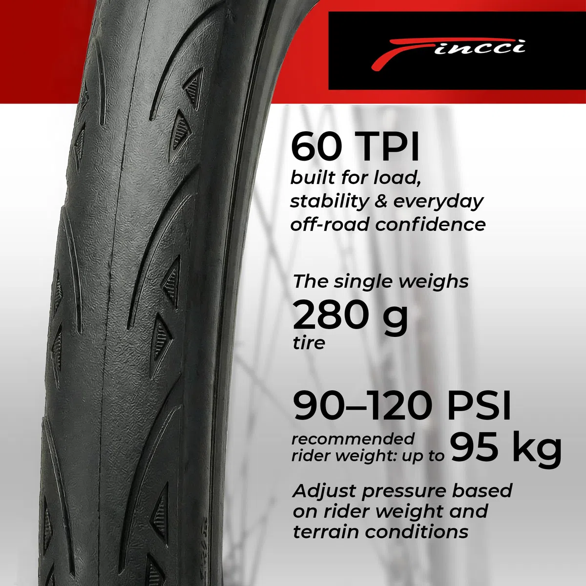 Fincci Copertoni Bici da Corsa 700x25c (ETRTO 25-622) – Coppia Pieghevole con Protezione Antiforatura 1 mm in Nylon LVL3, 60 TPI, Opzione con Fascia Riflettente, per Strada, Gara, Sport e Ciclismo