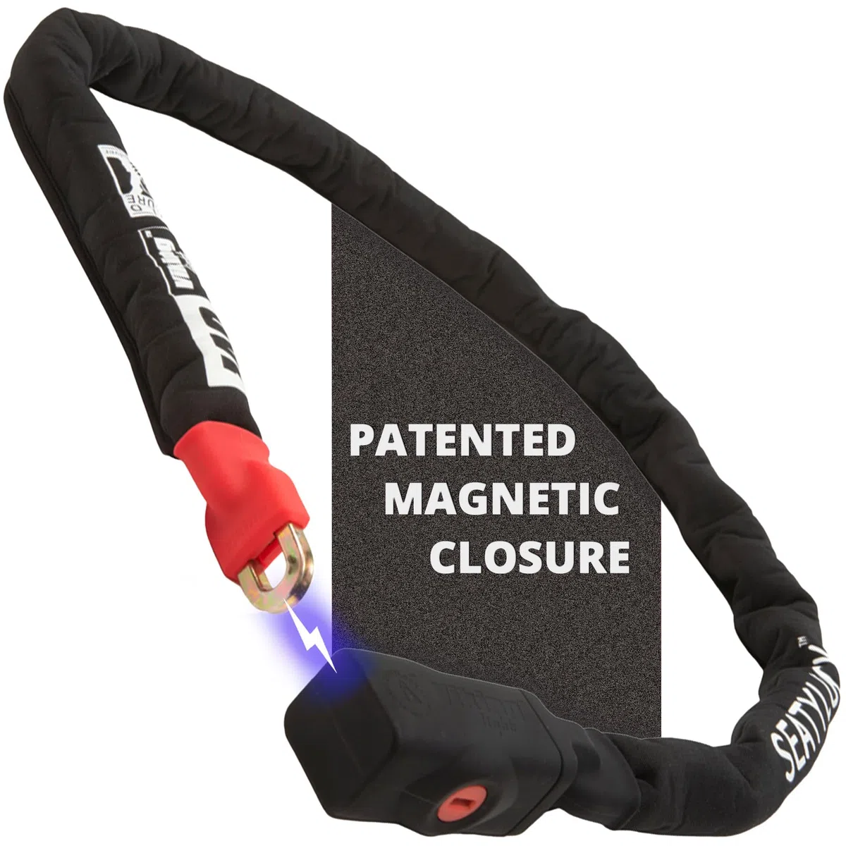 Seatylock Viking - Catena con lucchetto per bicicletta con chiave, antifurto brevettato, per mountain bike o bici elettriche (140 cm, colore argento)