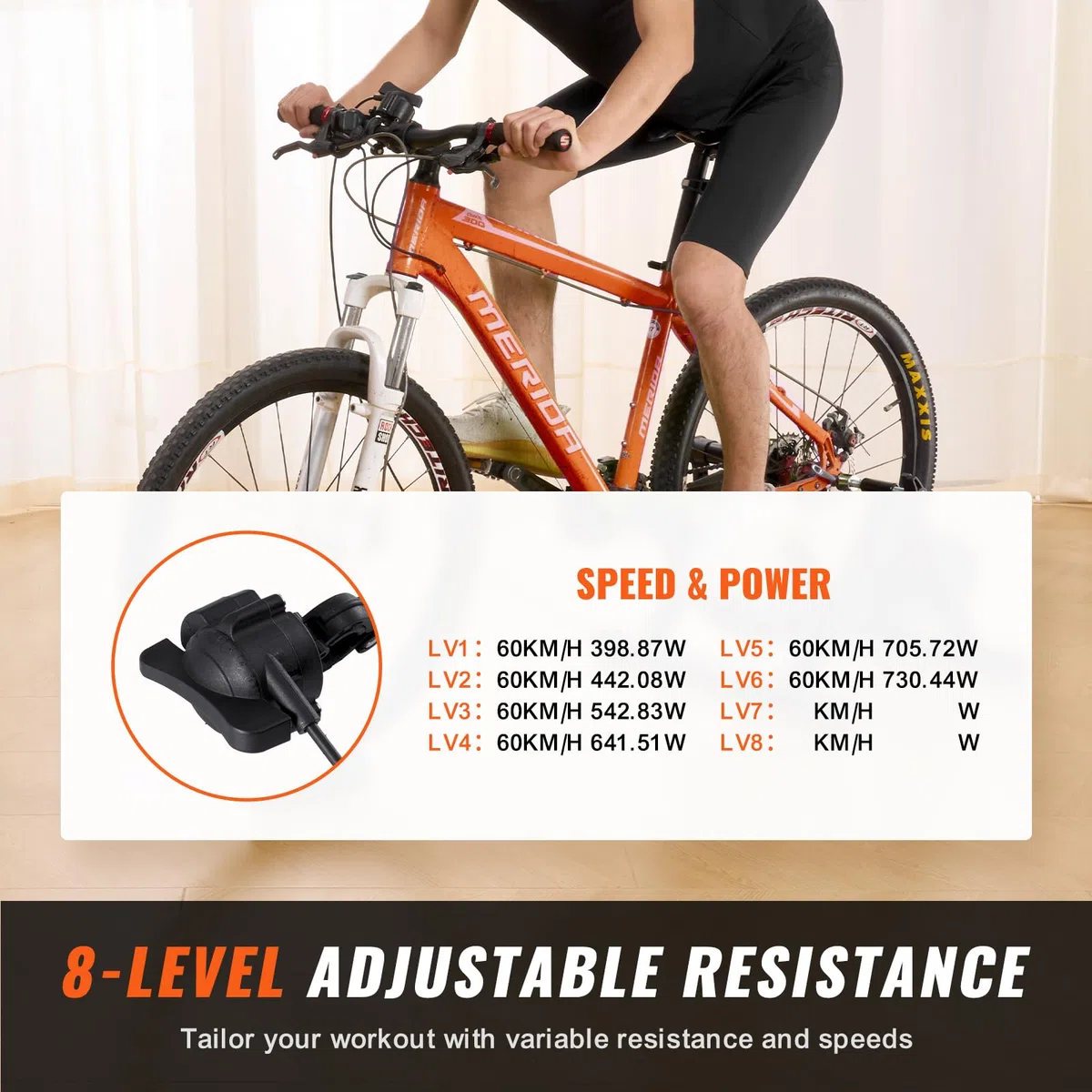 VEVOR Supporto per Allenamento Fisico, Supporto Magnetico per Cyclette per Ruote 26-29 Pollici, 8 Impostazioni di Resistenza, Portatile per Esercizi di Ciclismo Indoor, con Leva a Sgancio Rapido