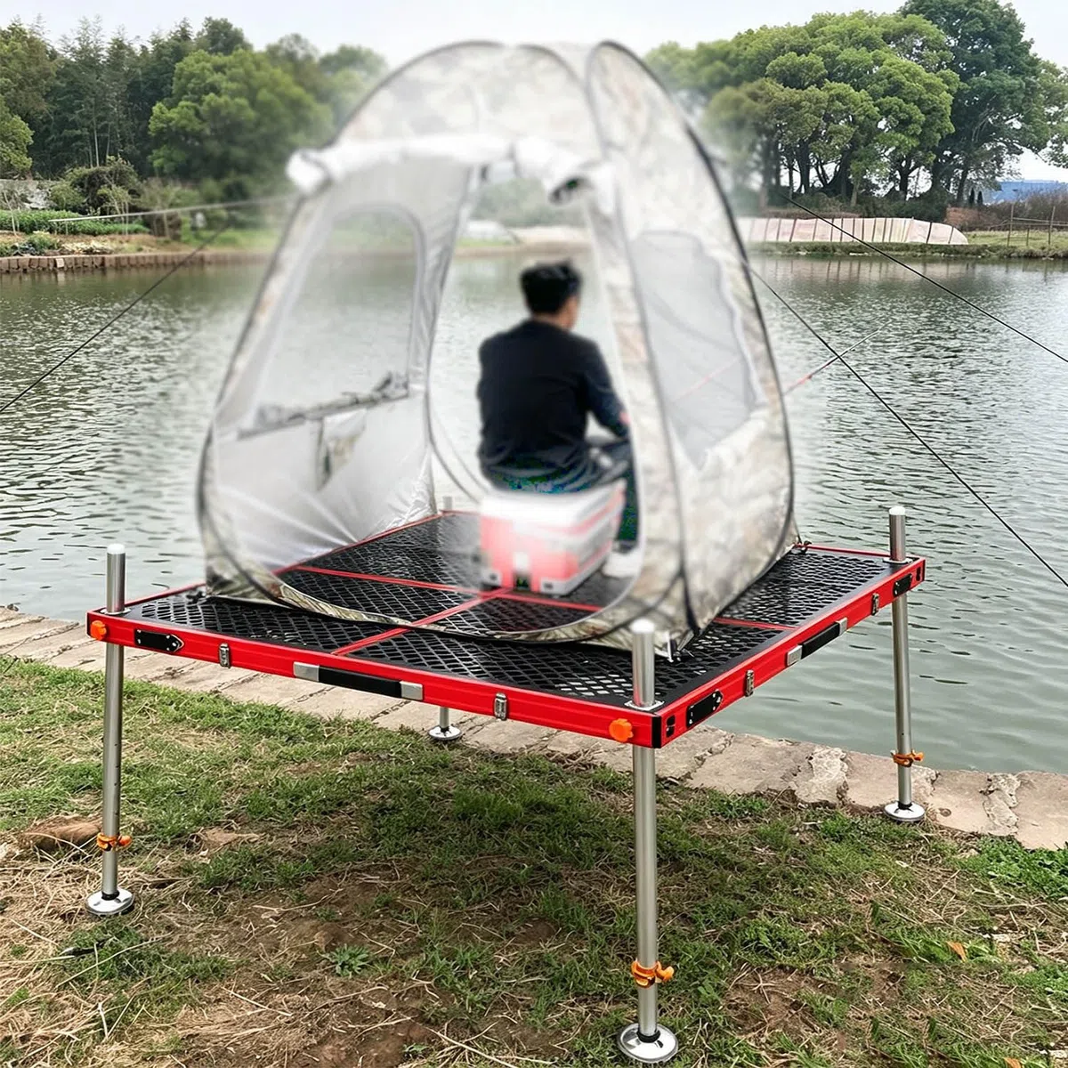 Piattaforma Pesca Pieghevole Trasportabile, Manico Ergonomico Tracolla Staccabile, Spostamento Singolo per Gite Pesca Outdoor Lunghe Distanze 80 * 100 * 150cm